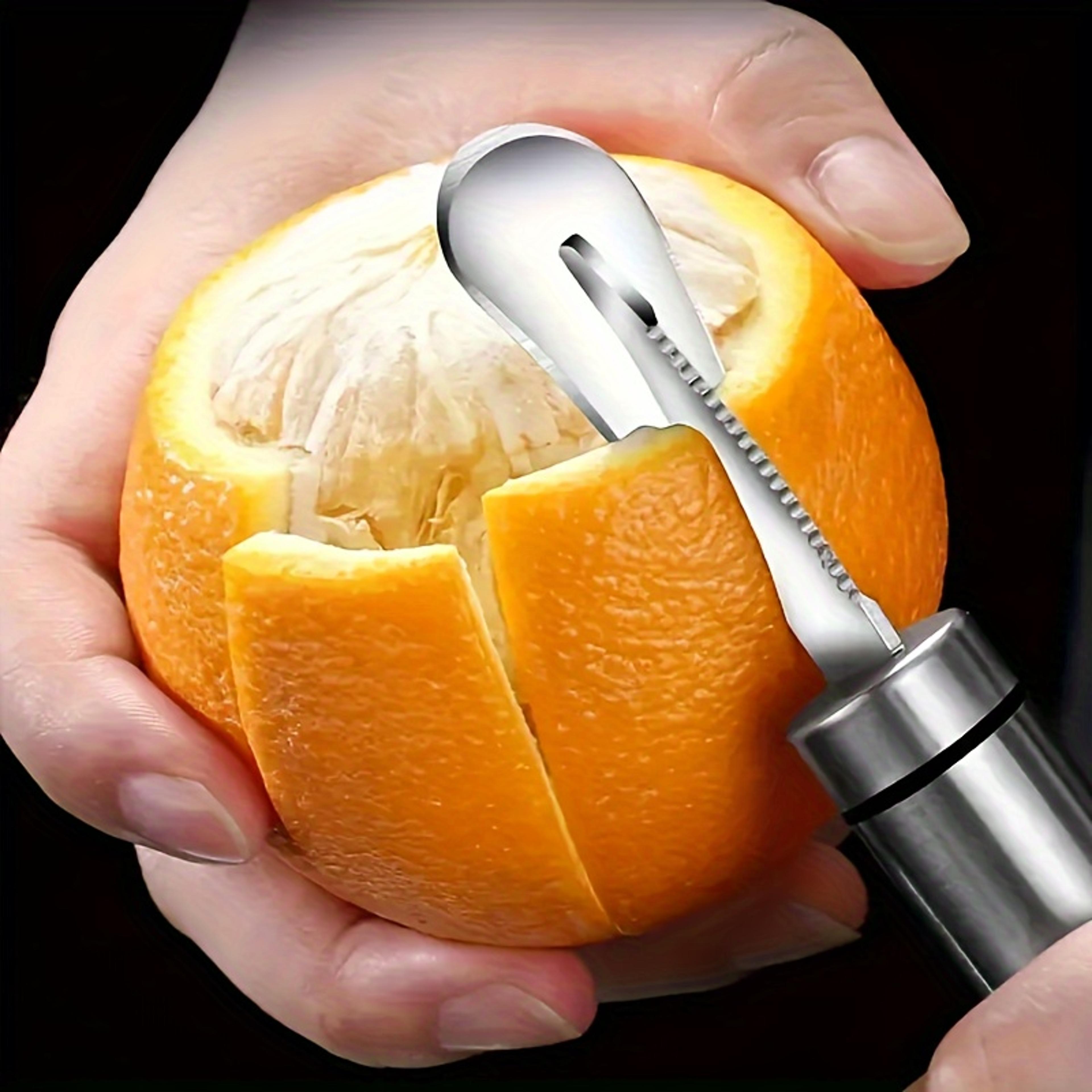 stainless steel citrus peeler tool with ergonomic handle for oranges, lemons & citrus fruits
