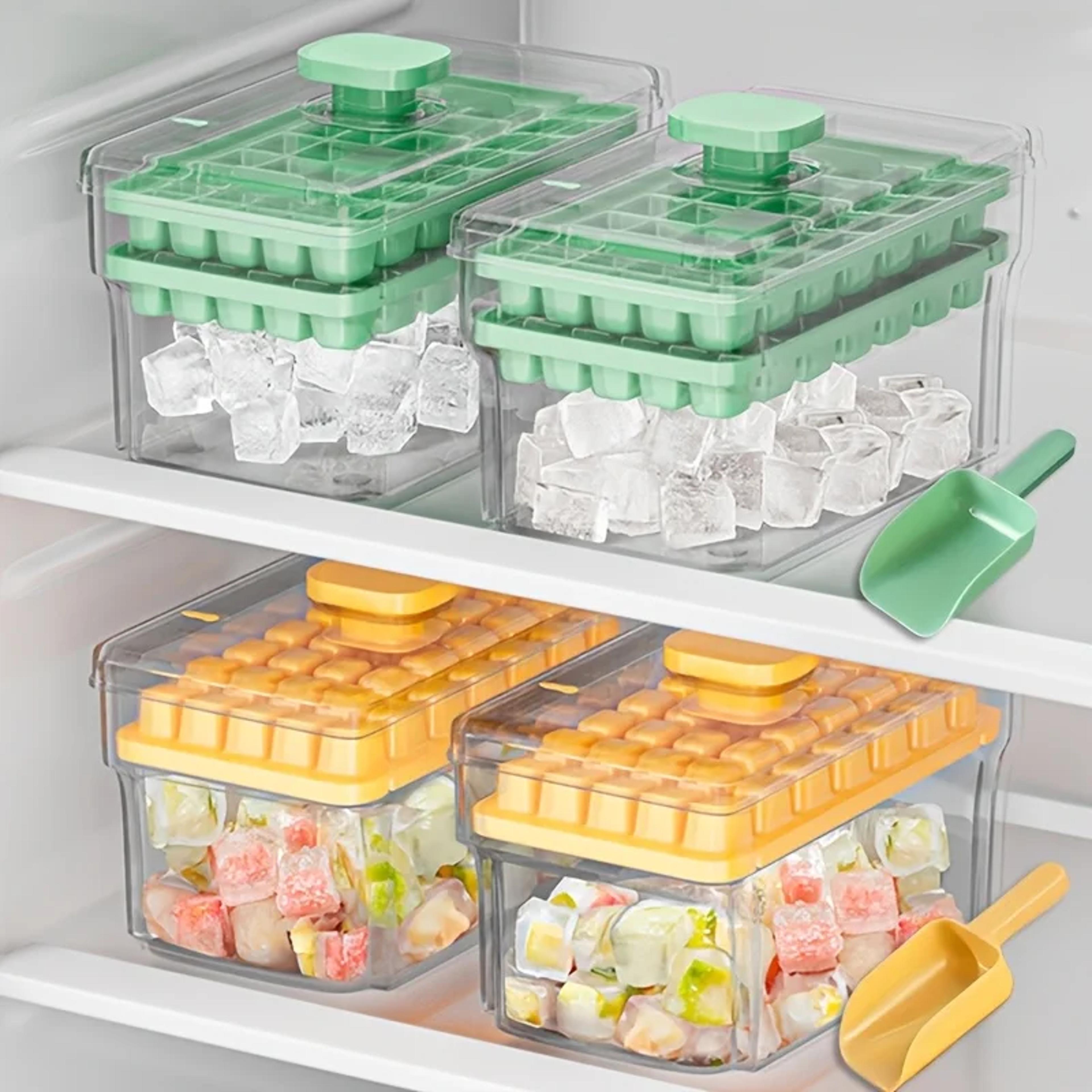 easy release ice cube tray with lid & bin 68 cube stackable ice cube maker for freezers