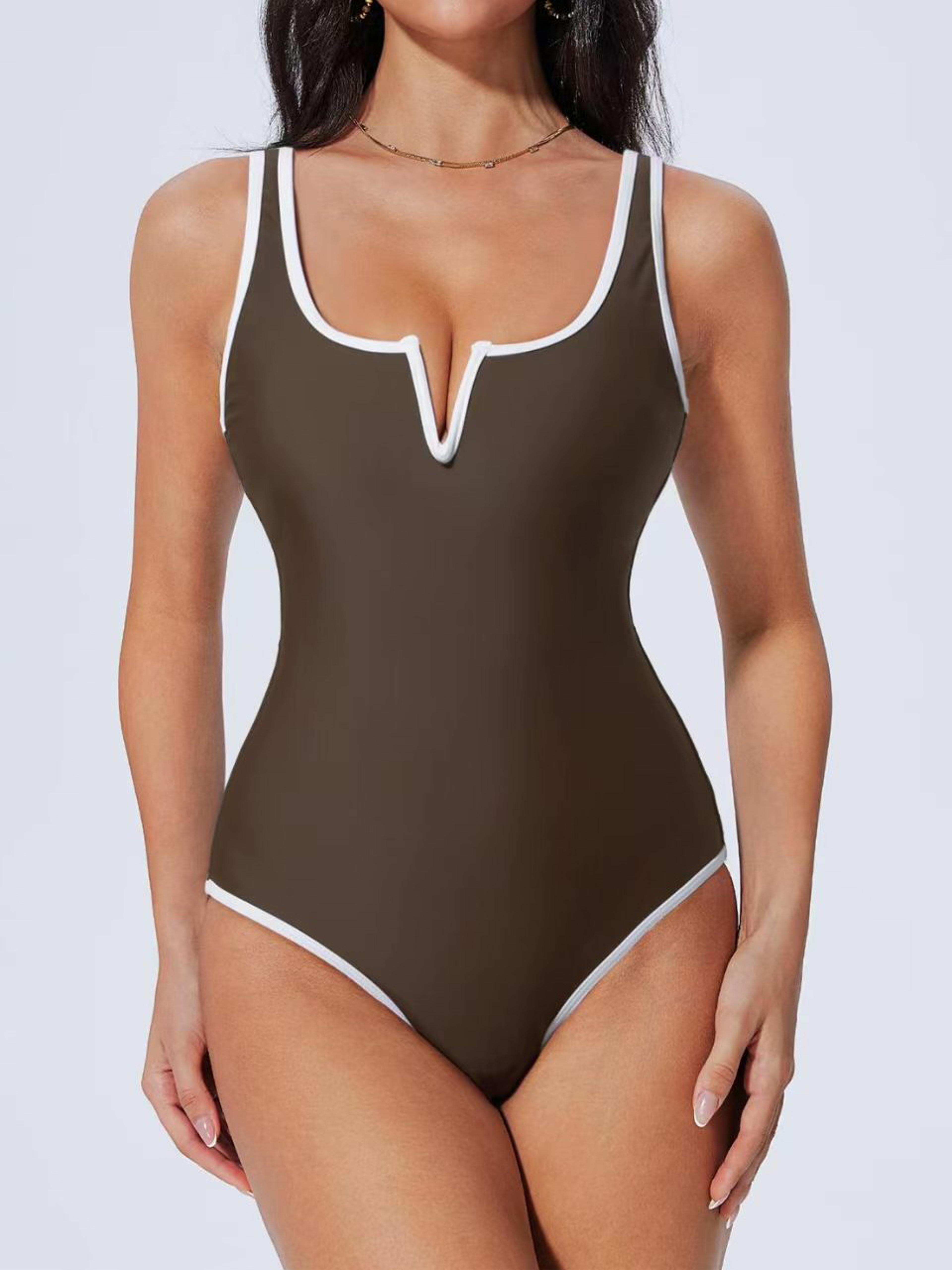 Elegant One Piece Swimsuit With V Wire Detail And Padded Support For Women 4