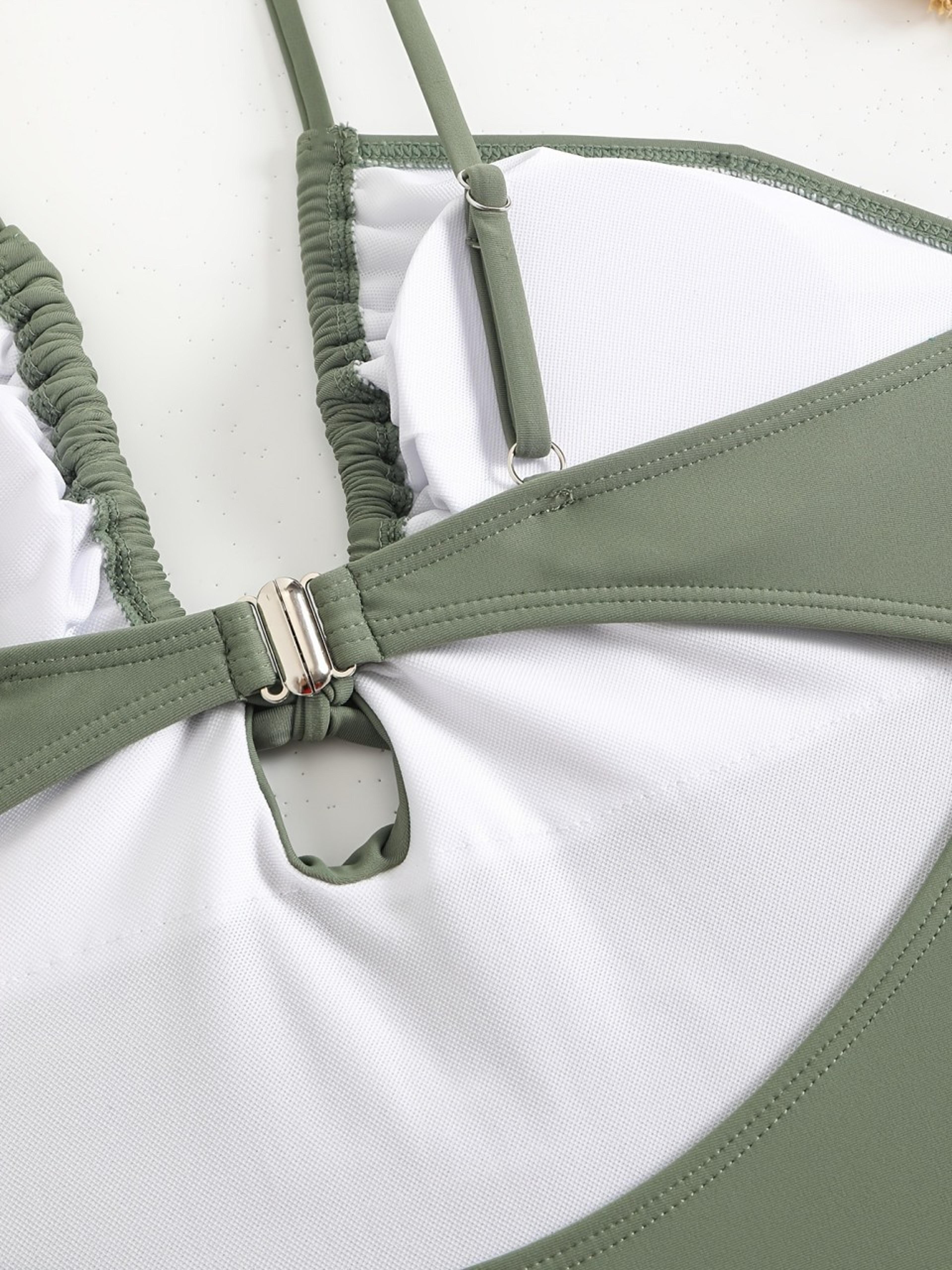 Army Green One Piece Swimsuit For Women Strappy Padded Swimwear With Adjustable Tie Back 6