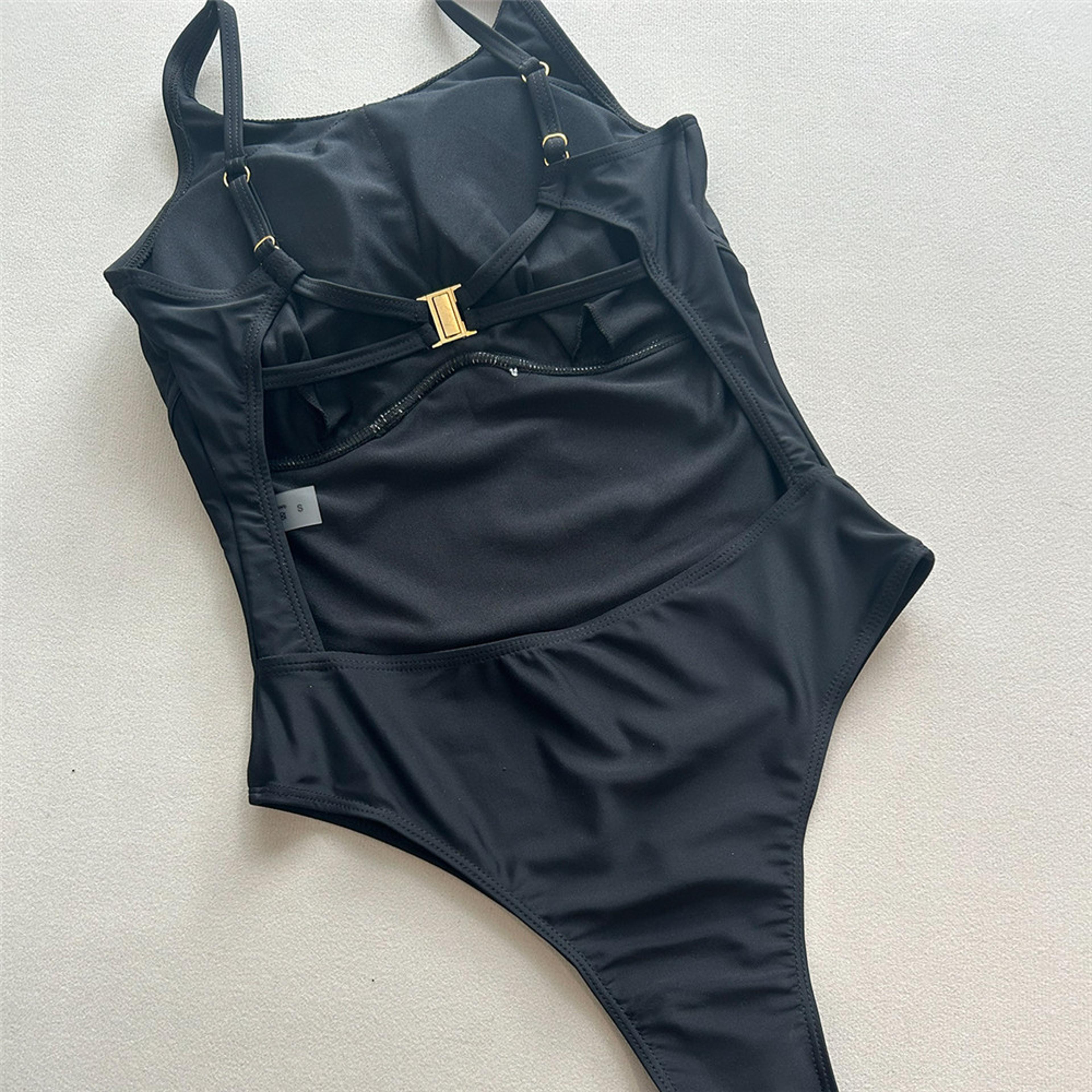 Backless One Piece Swimsuit For Women Metal Ring Black Monokini Beach Swimwear 2
