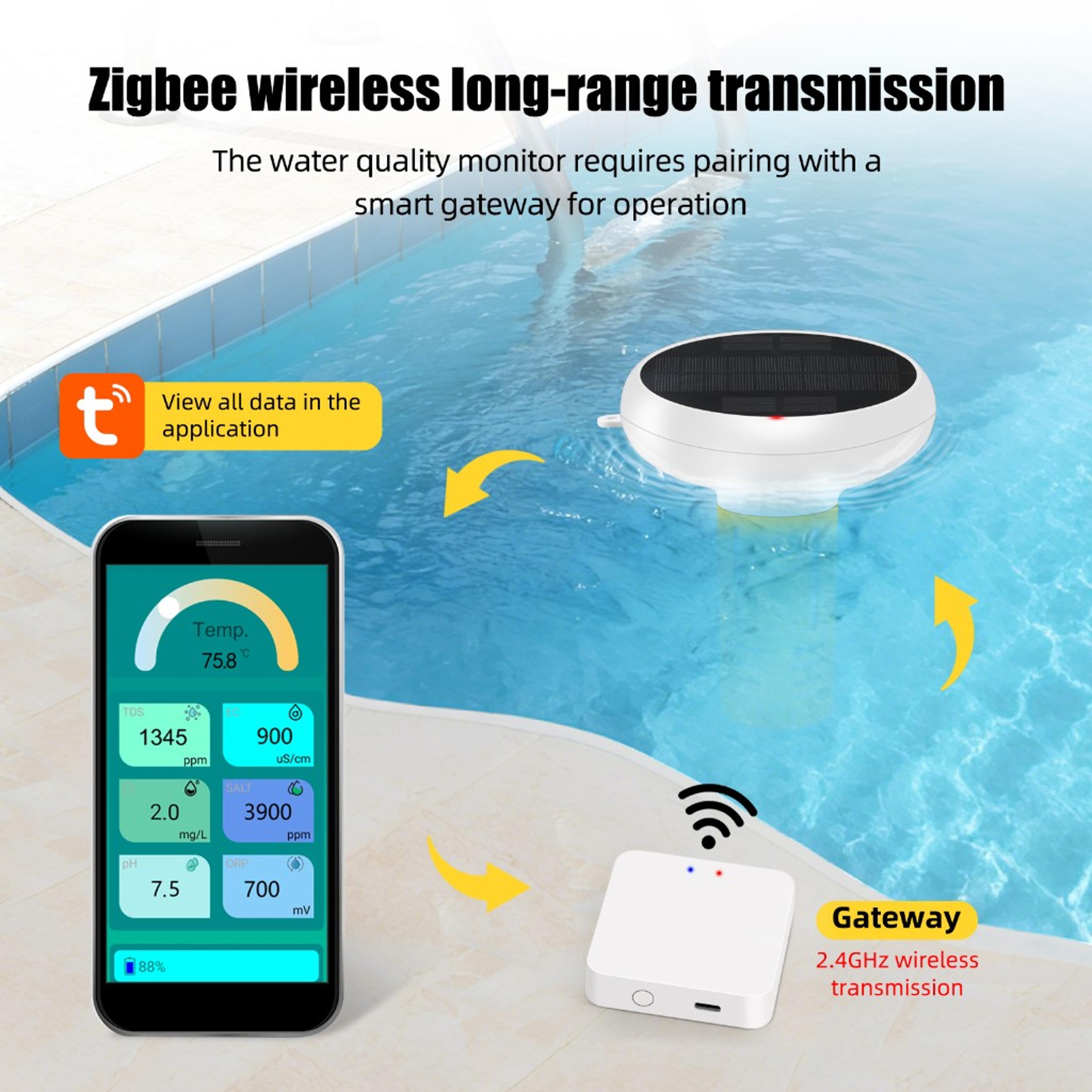 Smart Pool Water Tester 7 In 1 Solar WiFi Zigbee Water Quality Monitor For Swimming Pools 4