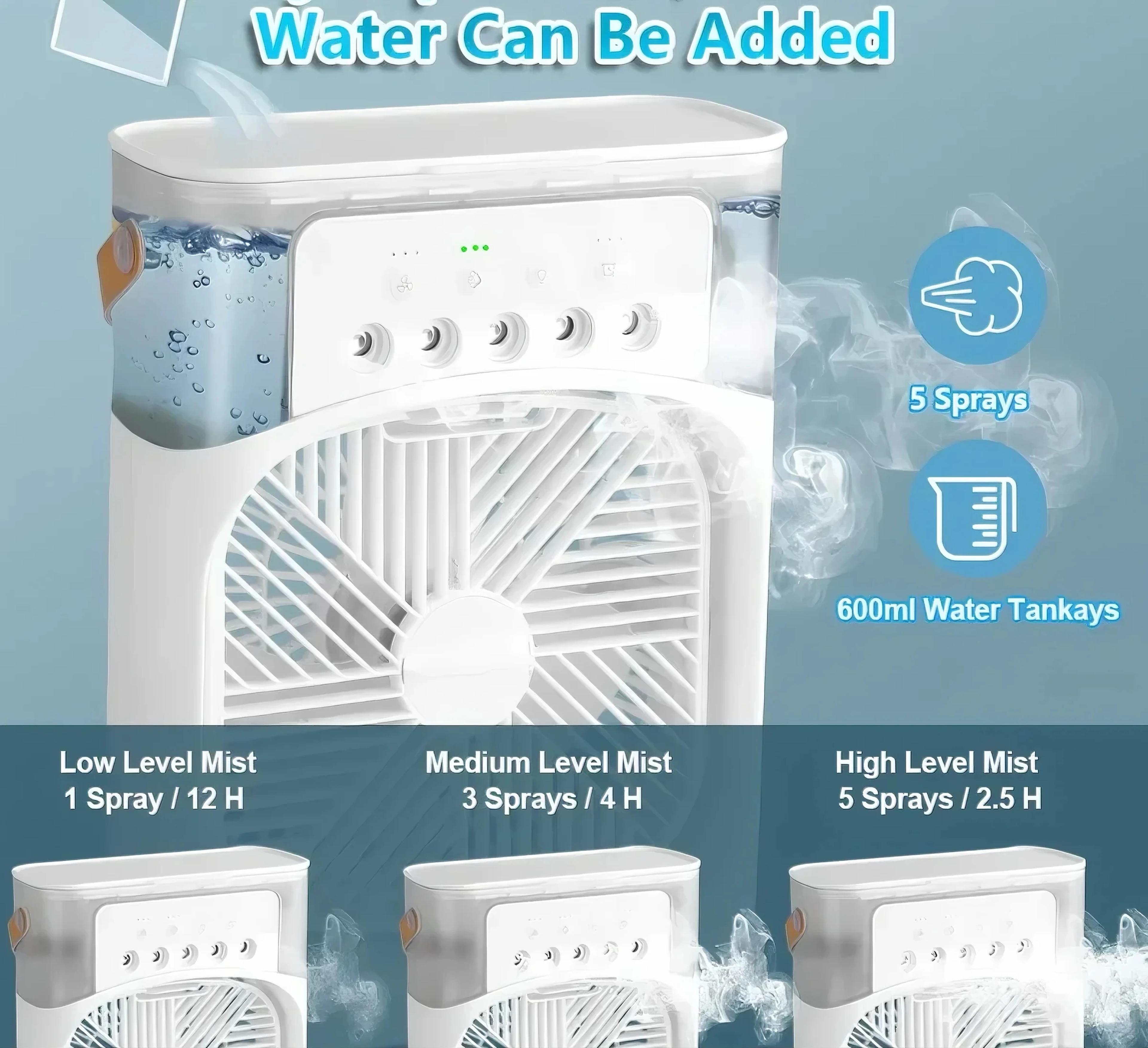 3 In 1 Portable Air Cooler Fan With Humidifier Mist And LED Night Light 5