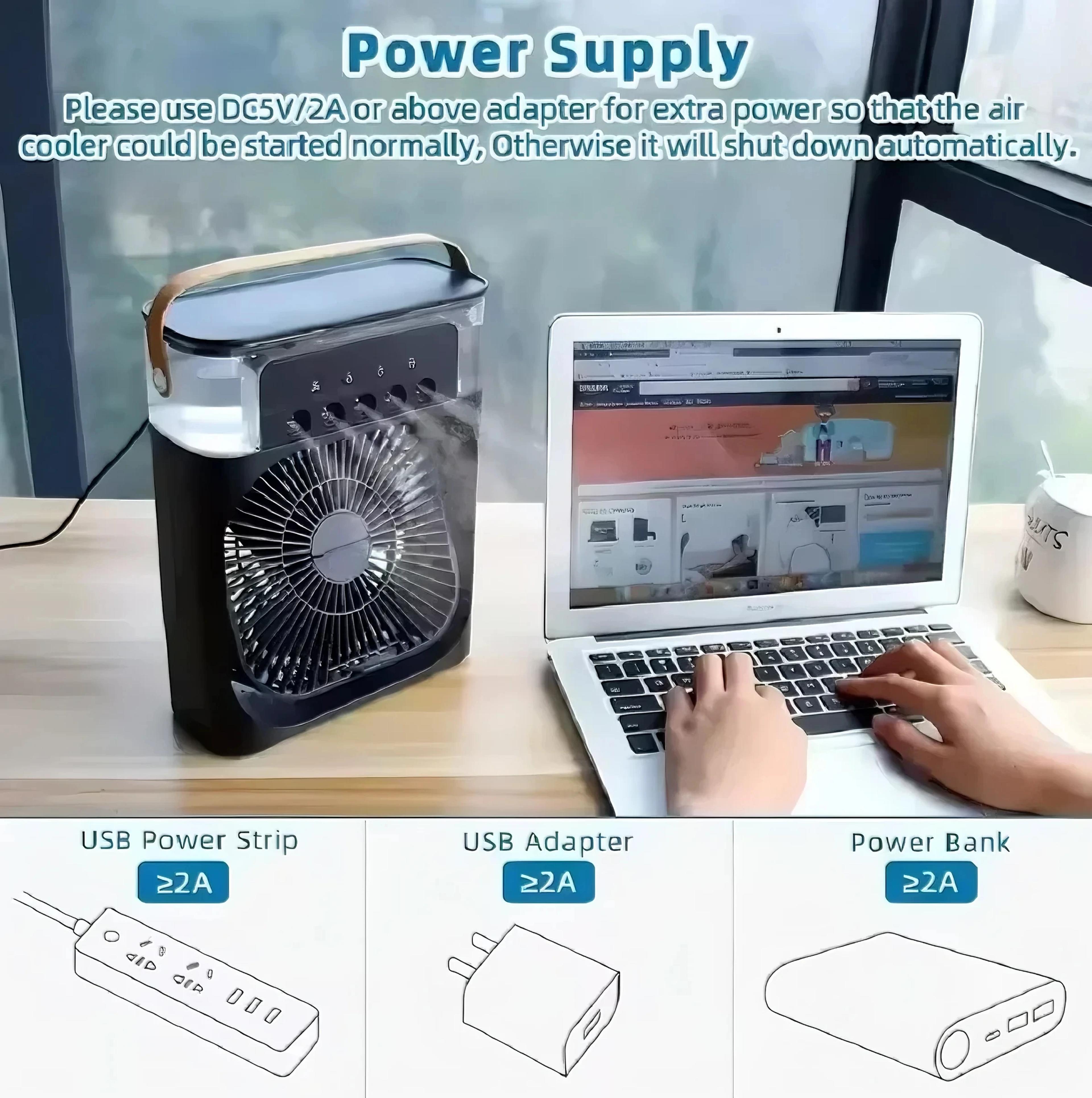 3 In 1 Portable Air Cooler Fan With Humidifier Mist And LED Night Light 8