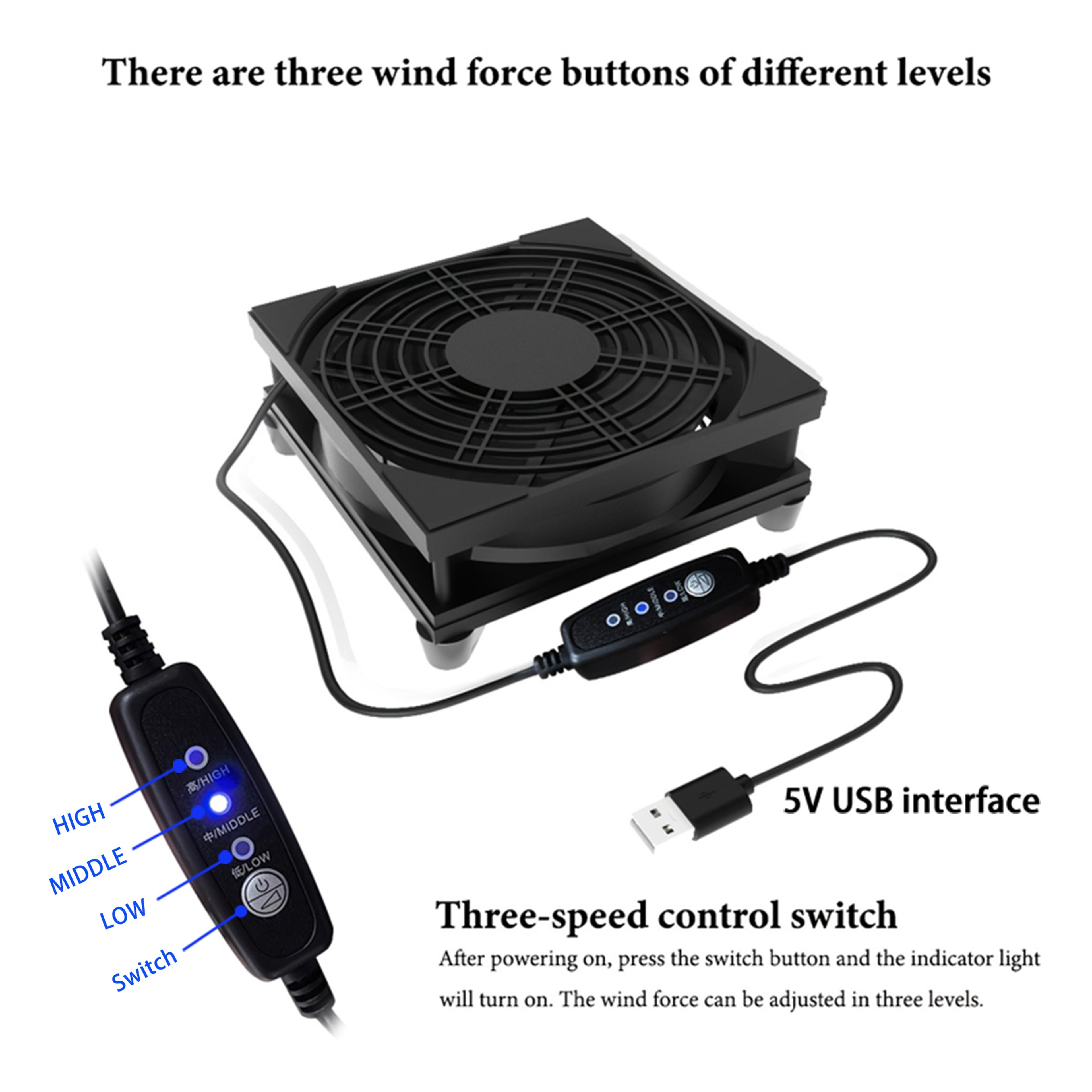 USB Cooling Fan With 3 Speed Control Silent 5V Adjustable Computer Fan 3