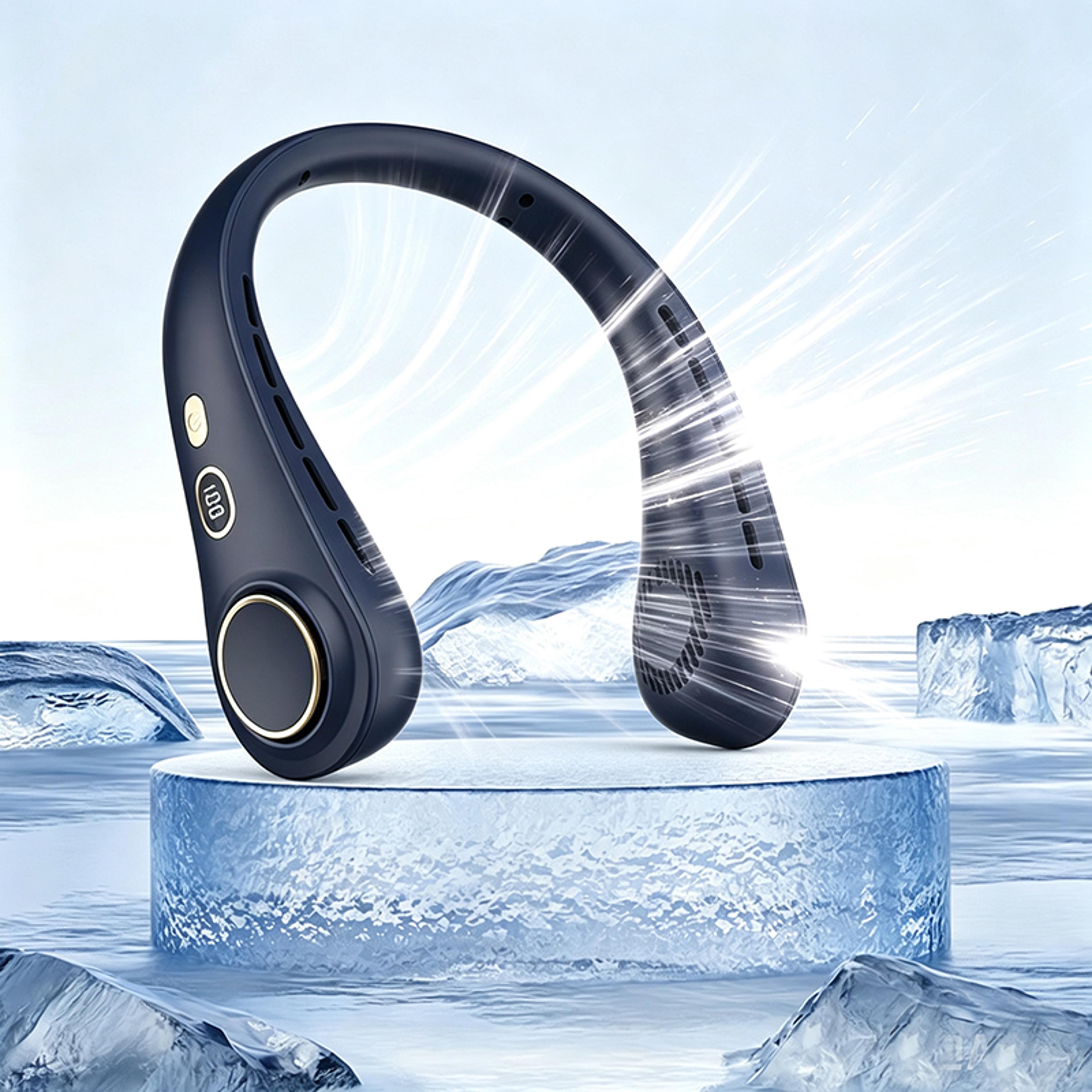 Portable Bladeless Neck Fan With Digital Display USB Rechargeable Personal Air Cooler 0