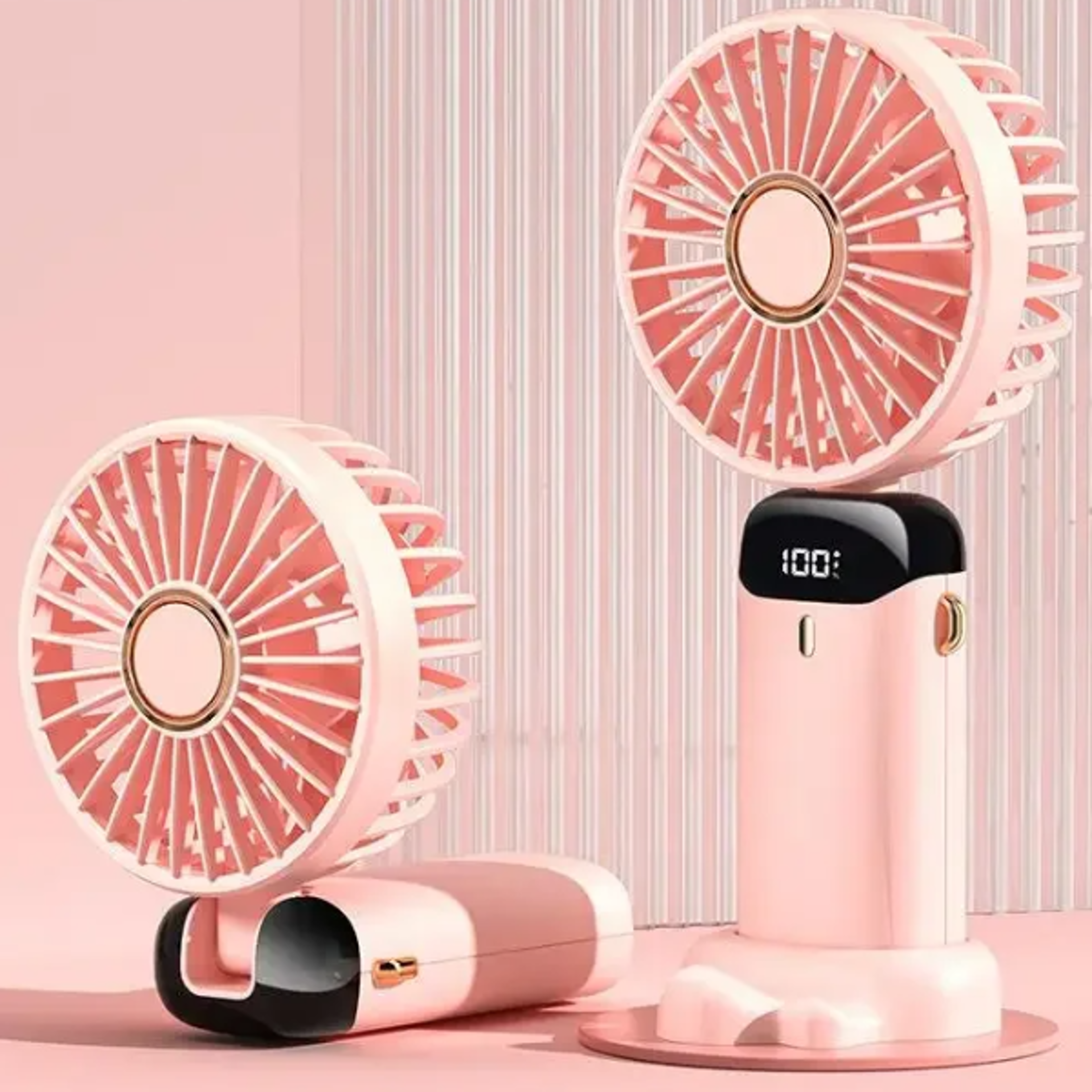 product name portable mini handheld fan 5 speed foldable neck fan with led display usb rechargeable personal cooling fan
