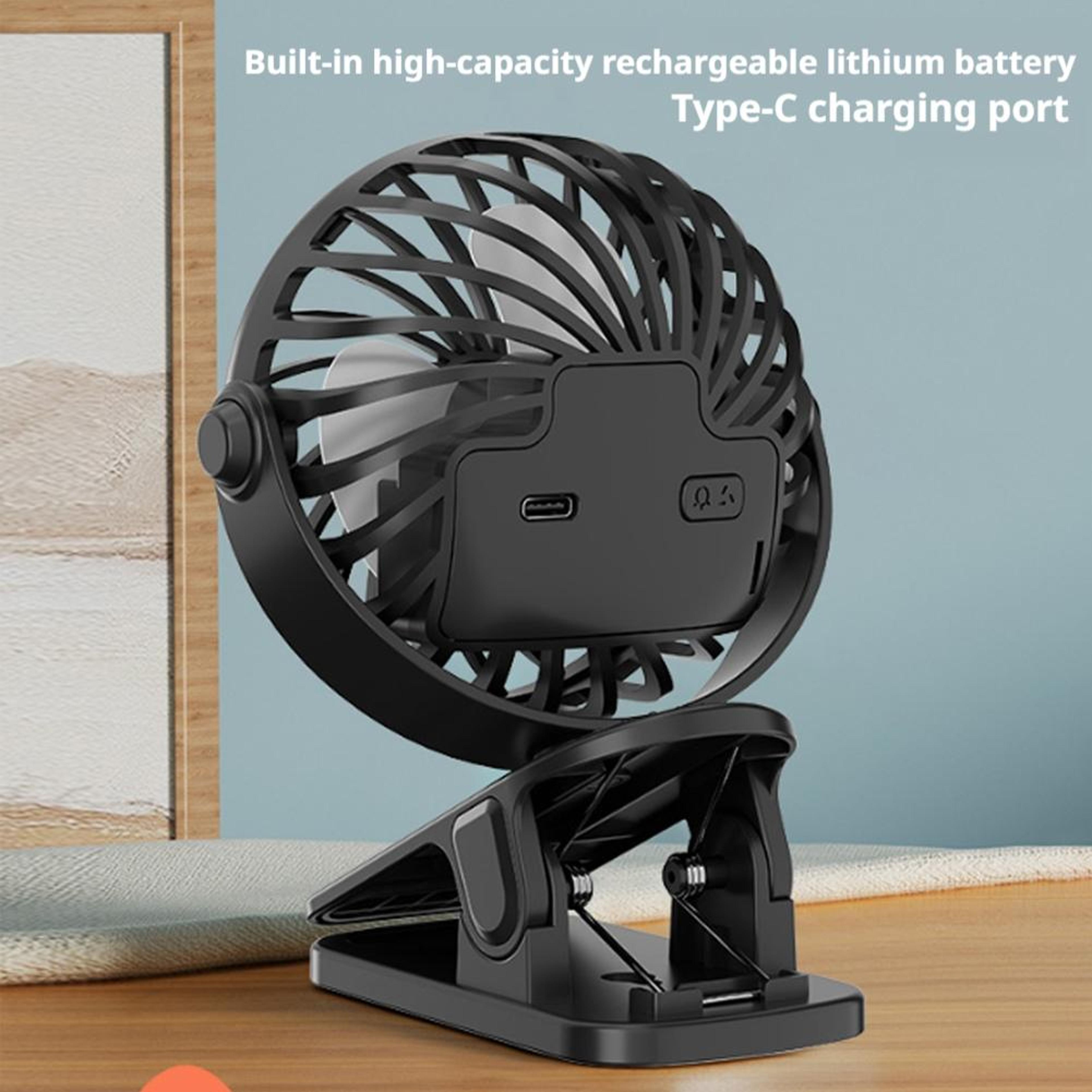 Portable USB Clip Fan With LED Light Quiet 3 Speed Rechargeable Desktop Fan 3