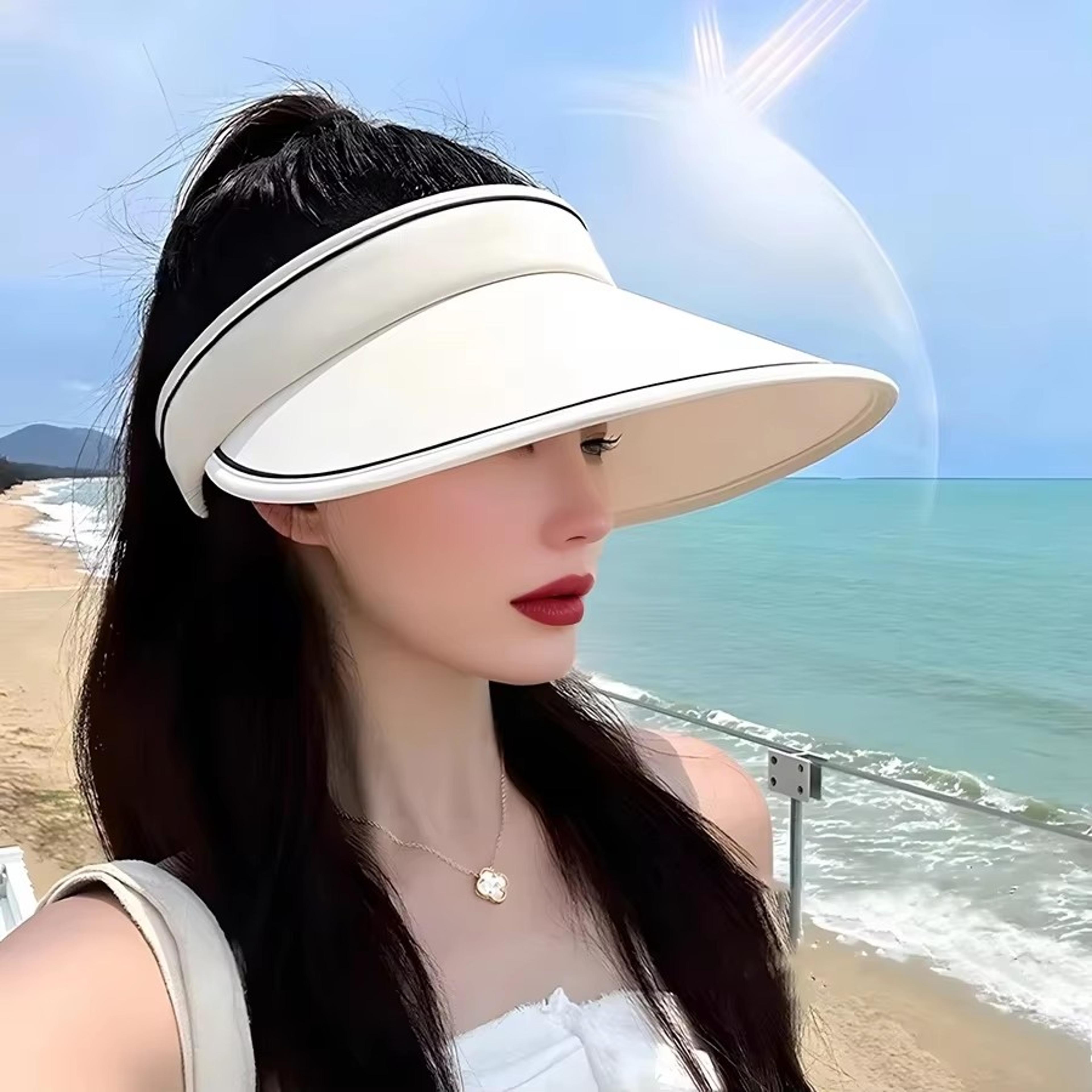 Womens Wide Brim Visor Hat With UV Protection Foldable Beach Sun Cap 2