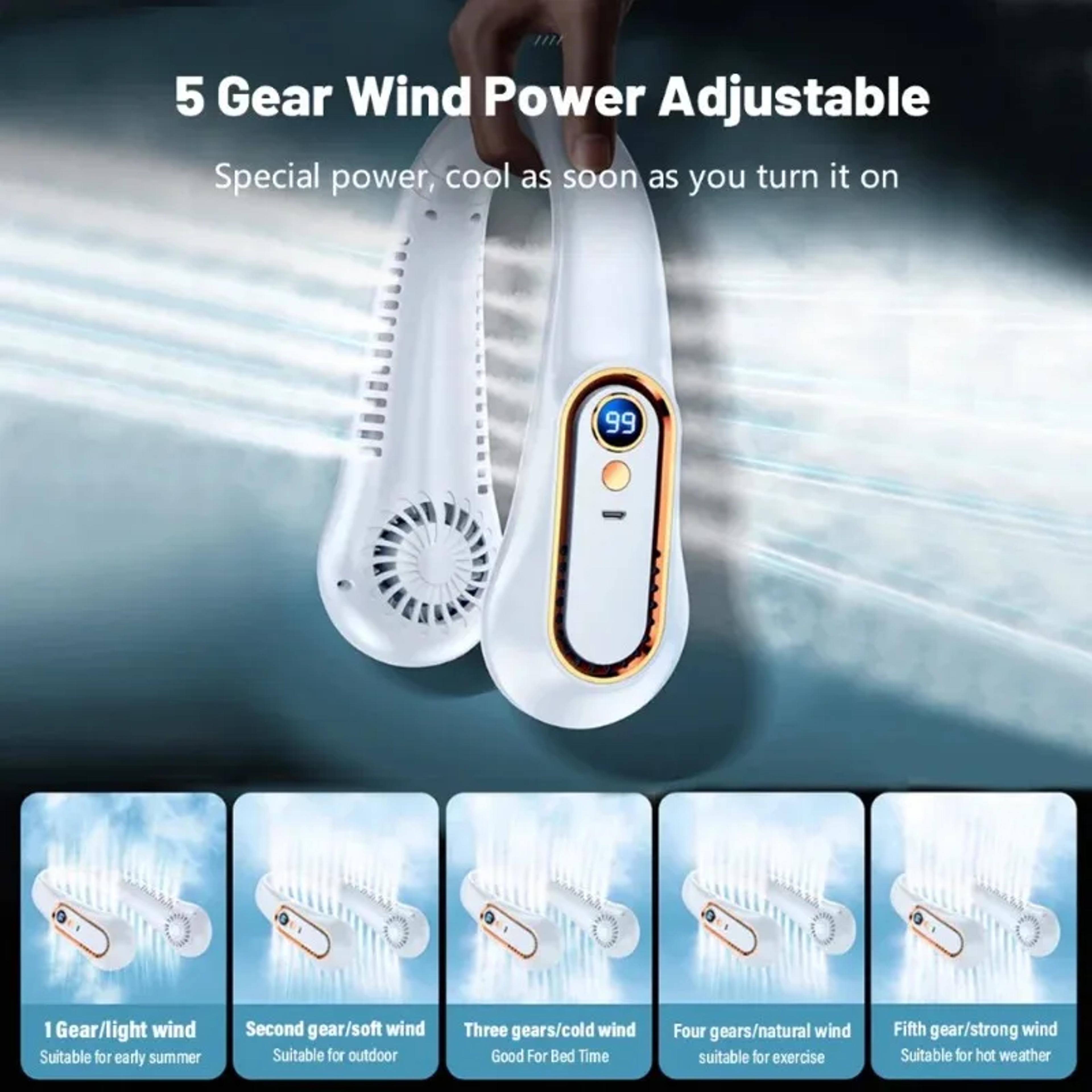 Arctic Breeze Portable Neck Fan USB Rechargeable Bladeless Cooling Fan With Digital Display 4