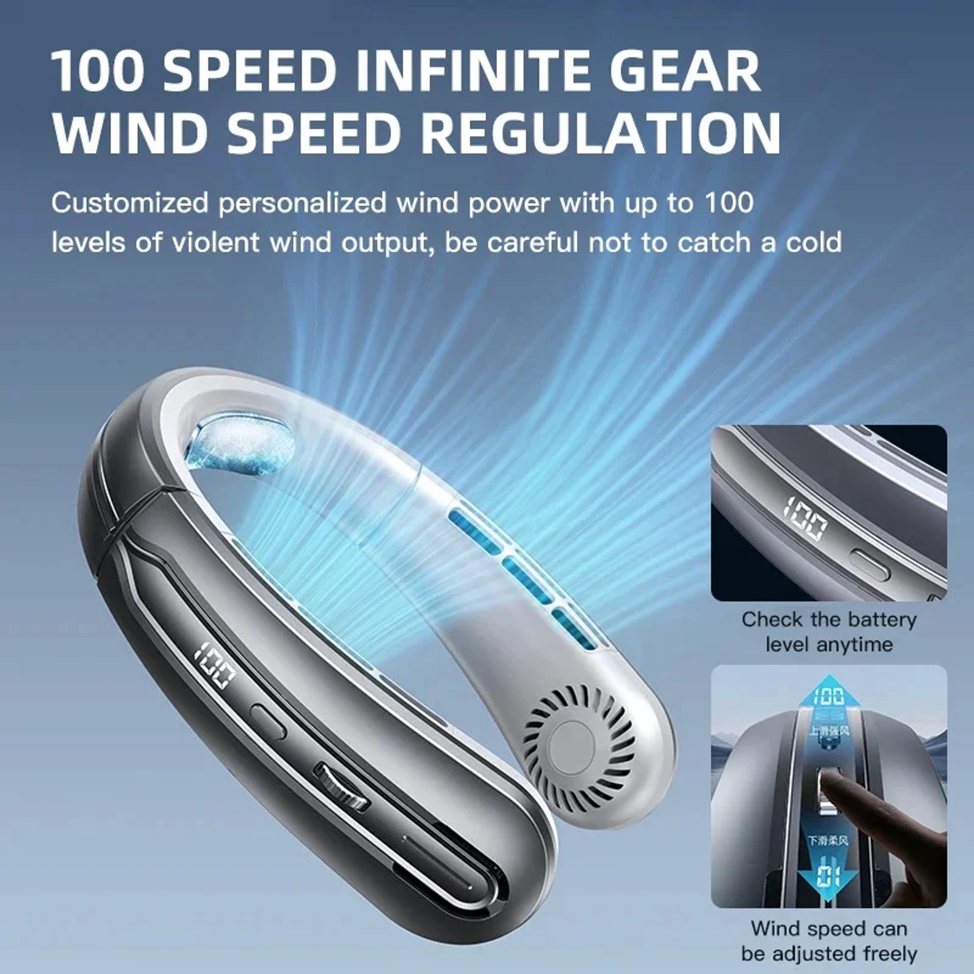 Arctic Breeze Neck Fan 8000mAh Portable Bladeless Rechargeable Cooling Fan With LED Display 4
