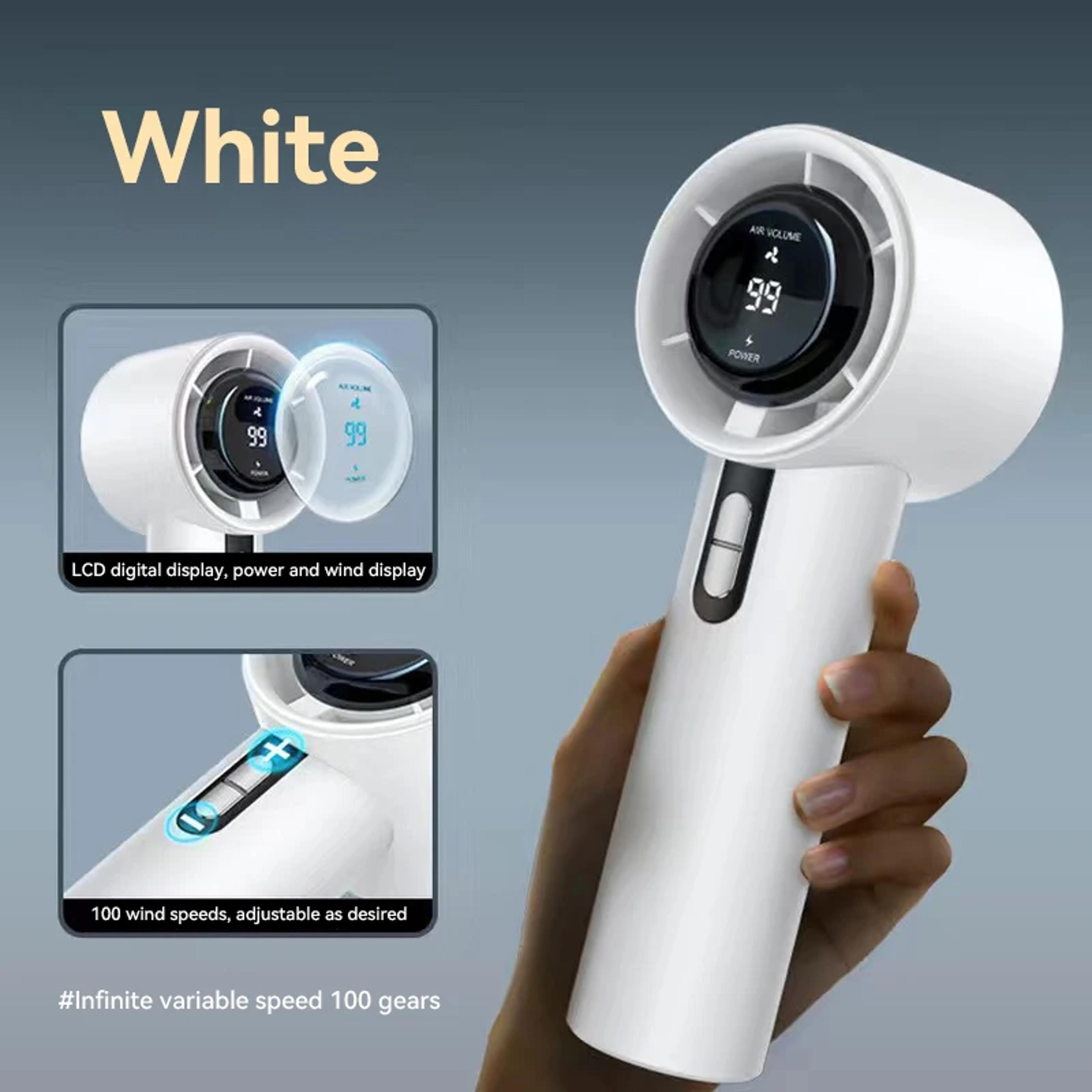 Portable Turbo Handheld Fan USB Rechargeable Mini Cooling Fan With 100 Speed Settings  3000mAh Batt 5