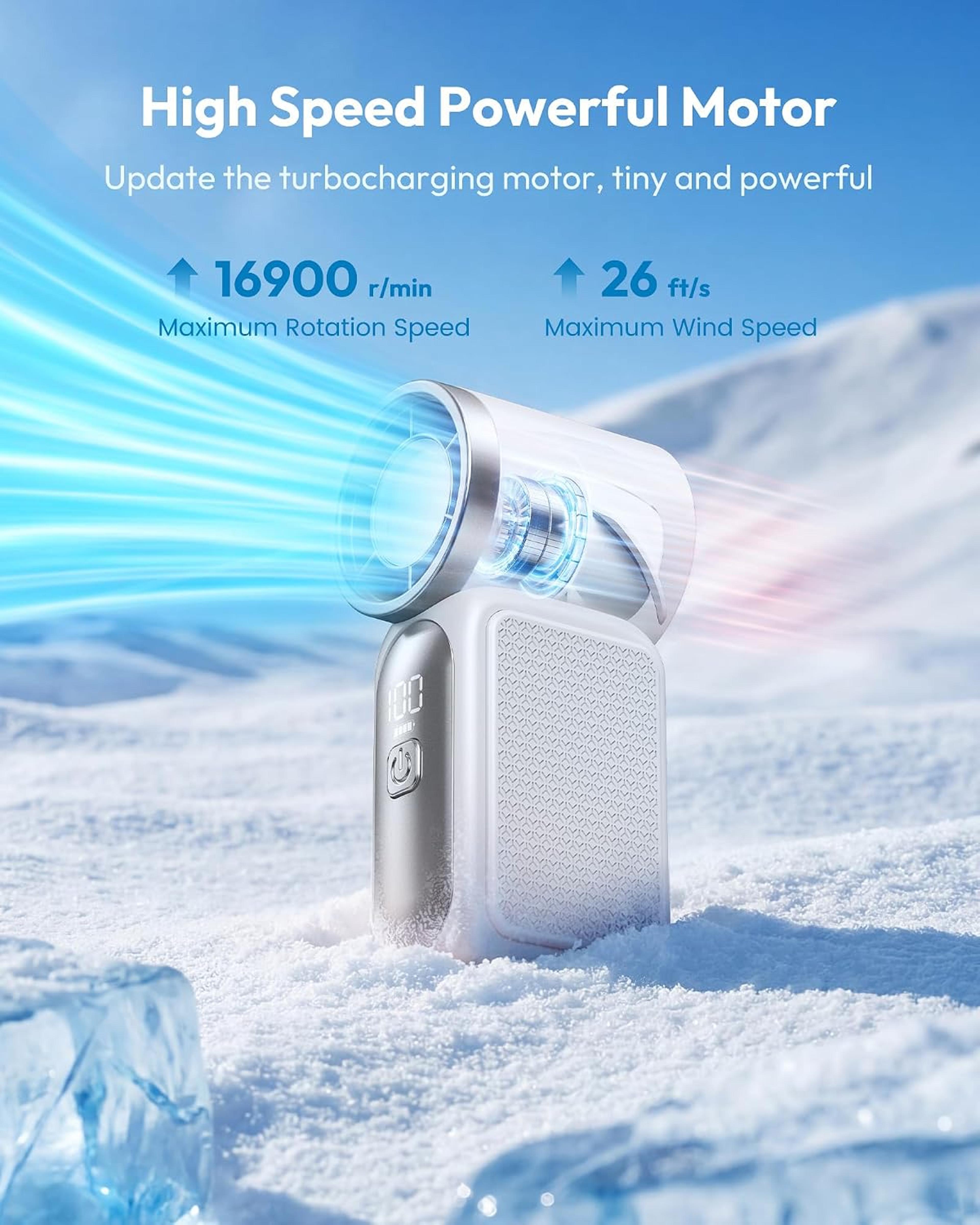 TurboCool Portable Handheld Fan With LED Display 6 Speeds USB Rechargeable Mini Fan 6