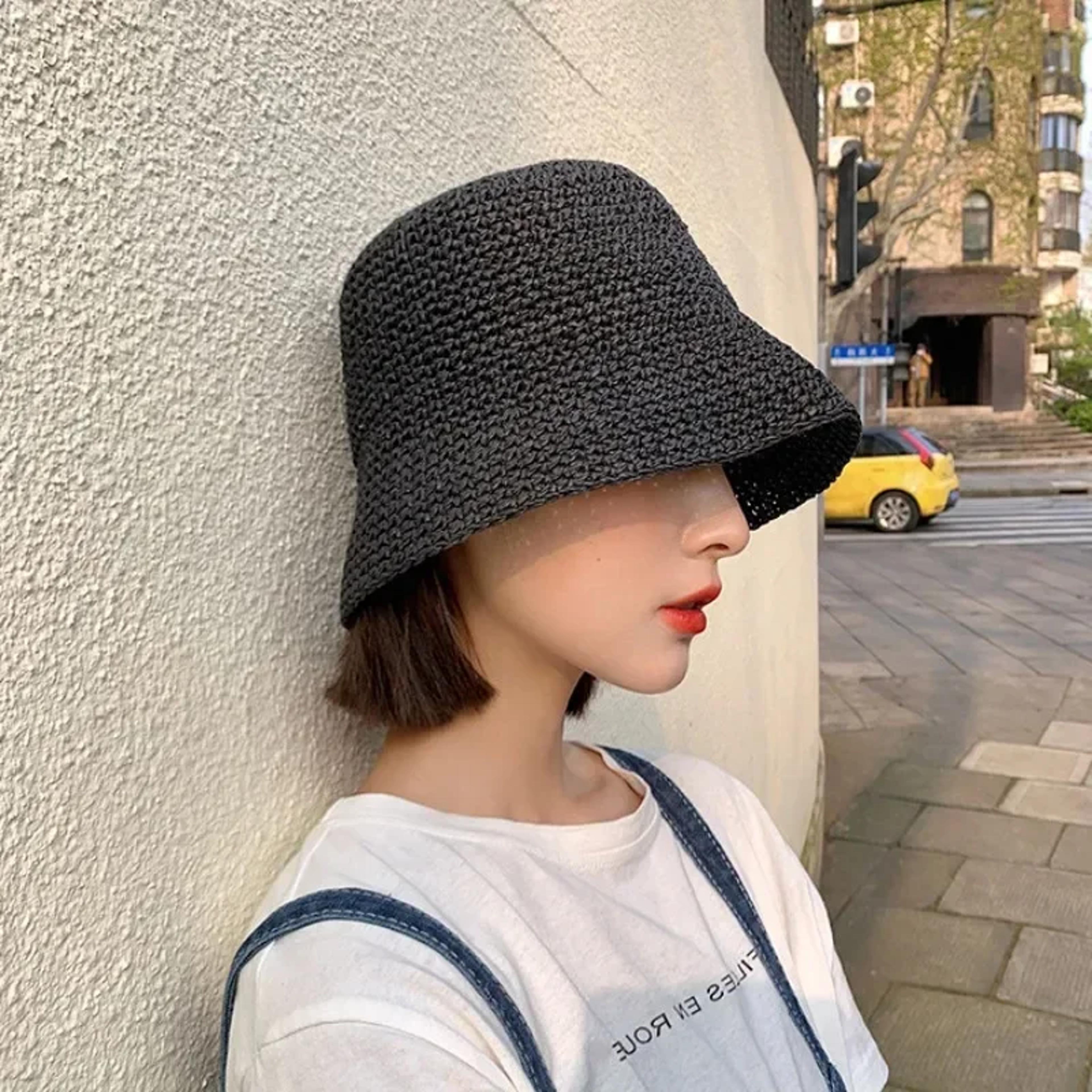 SunShield Handwoven Straw Sun Hat For Women Beach Panama Style Bucket Hat 2