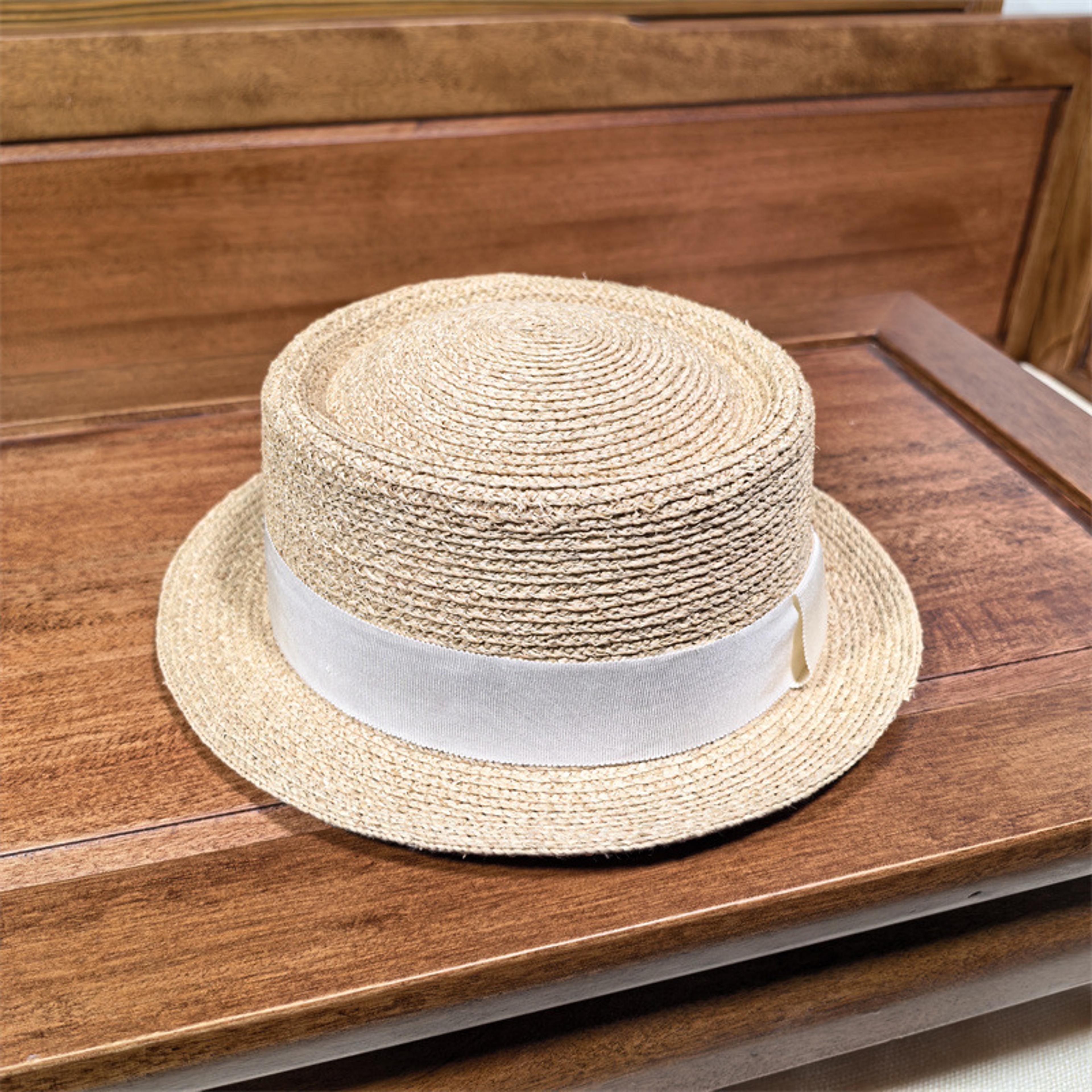 French Vintage Straw Boater Hat With Black Ribbon Elegant Summer Sun Hat For Women  Men 1