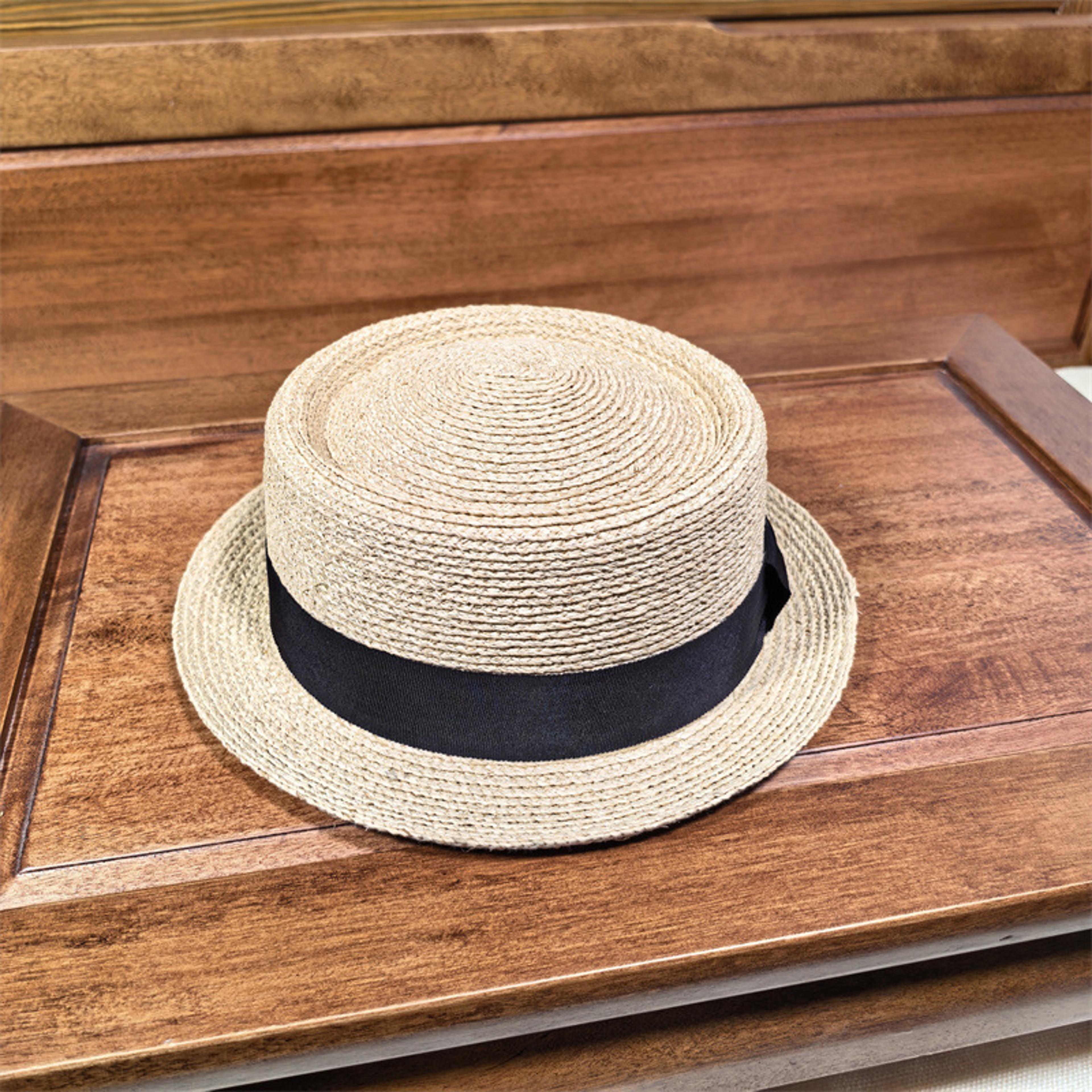 French Vintage Straw Boater Hat With Black Ribbon Elegant Summer Sun Hat For Women  Men 5