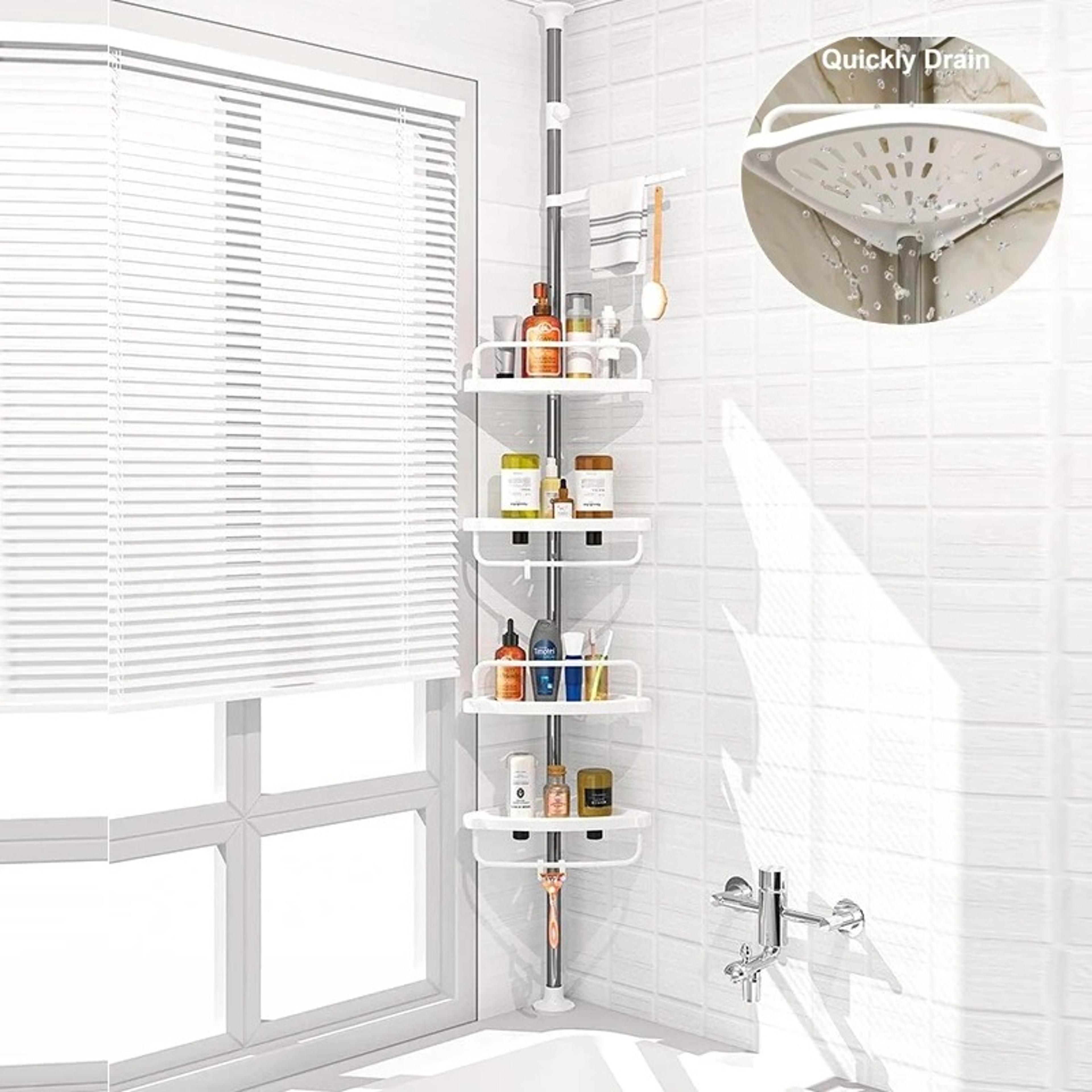 Adjustable Corner Shower Shelf Tension Pole Shower Caddy No Drill Bathroom Storage Organizer 1