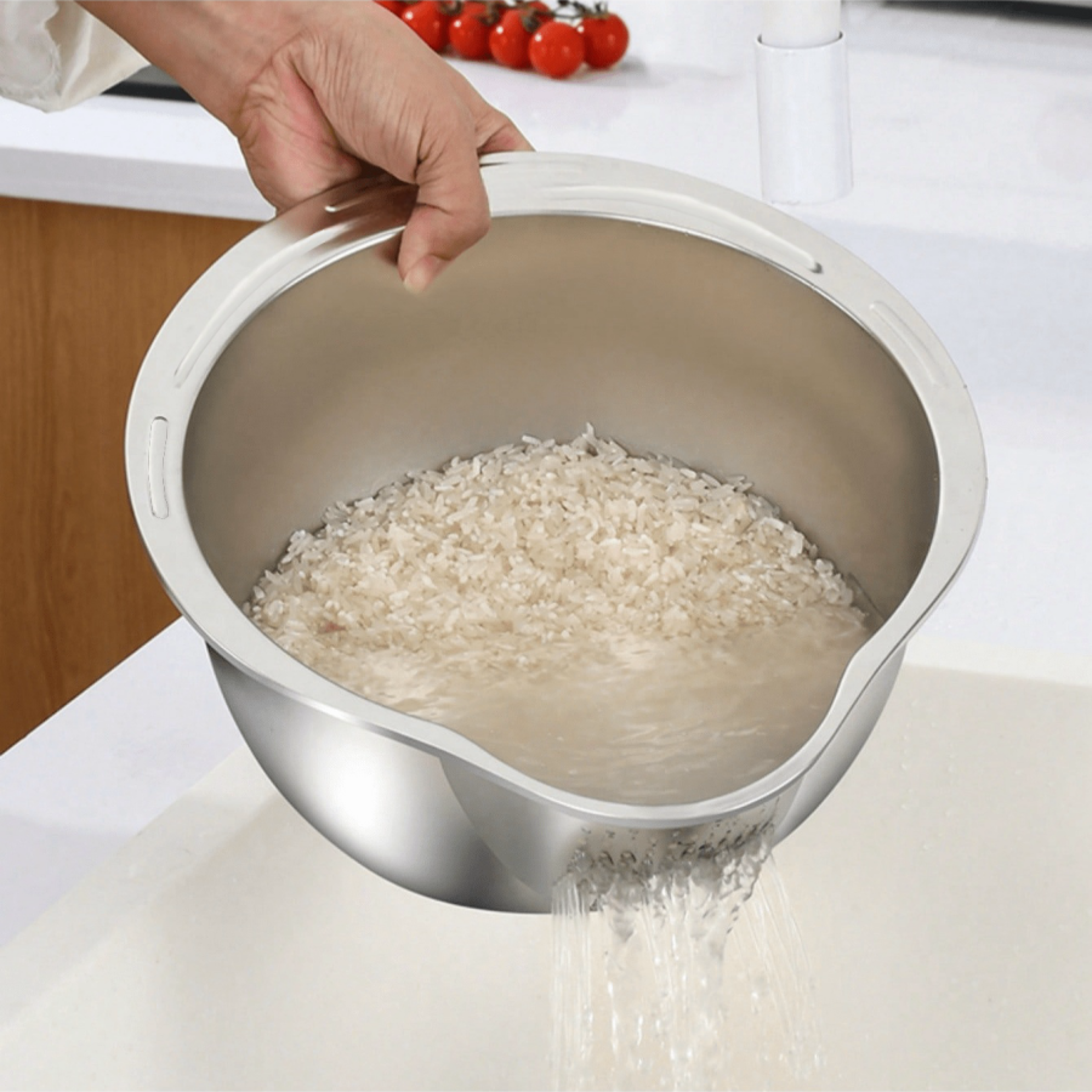stainless steel rice washing bowl with drain holes 2 in 1 vegetable strainer kitchen colander