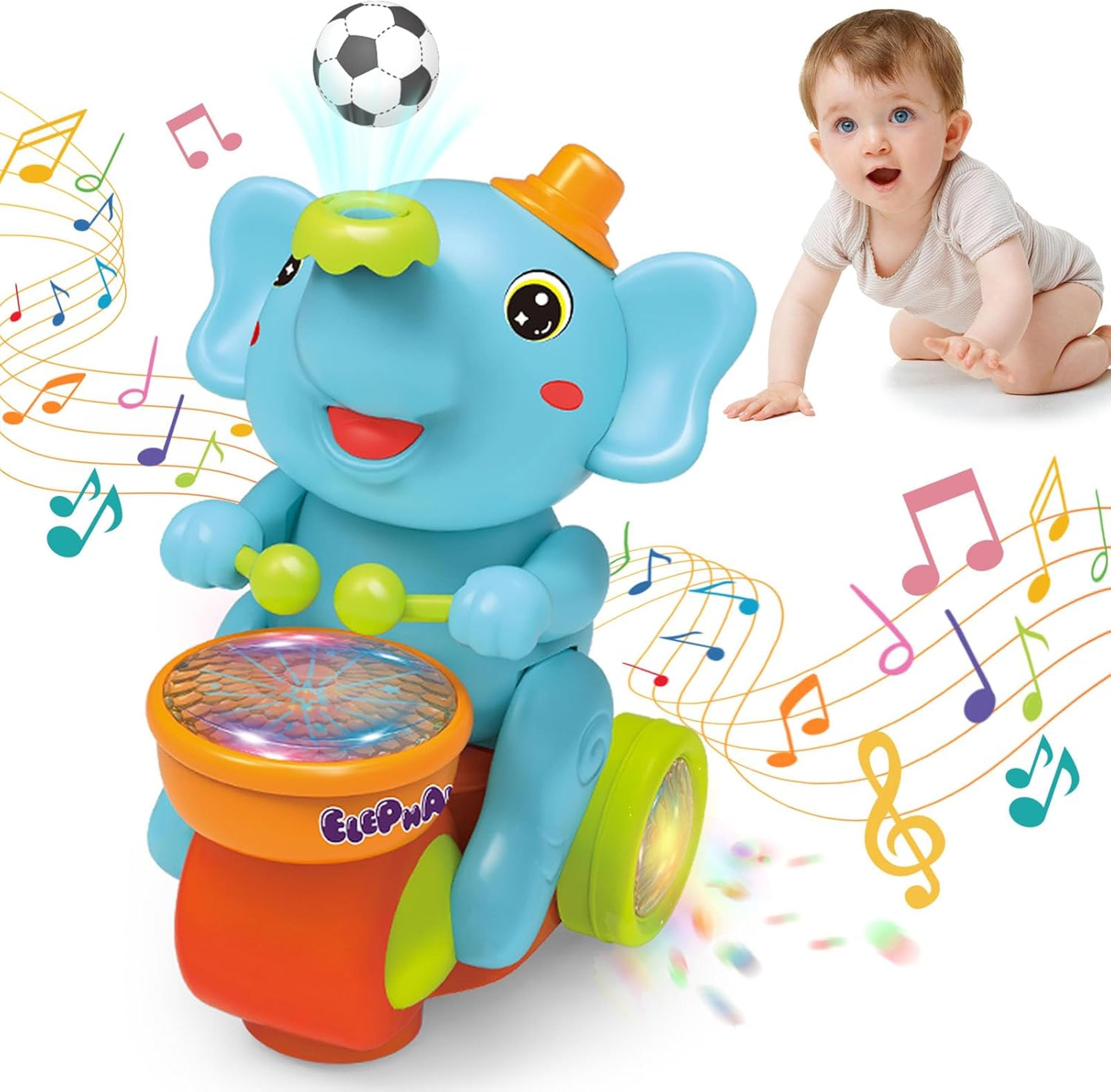 Musical Elephant Baby Crawling Toy With Floating Ball LED Lights  Interactive Sensory Play 5