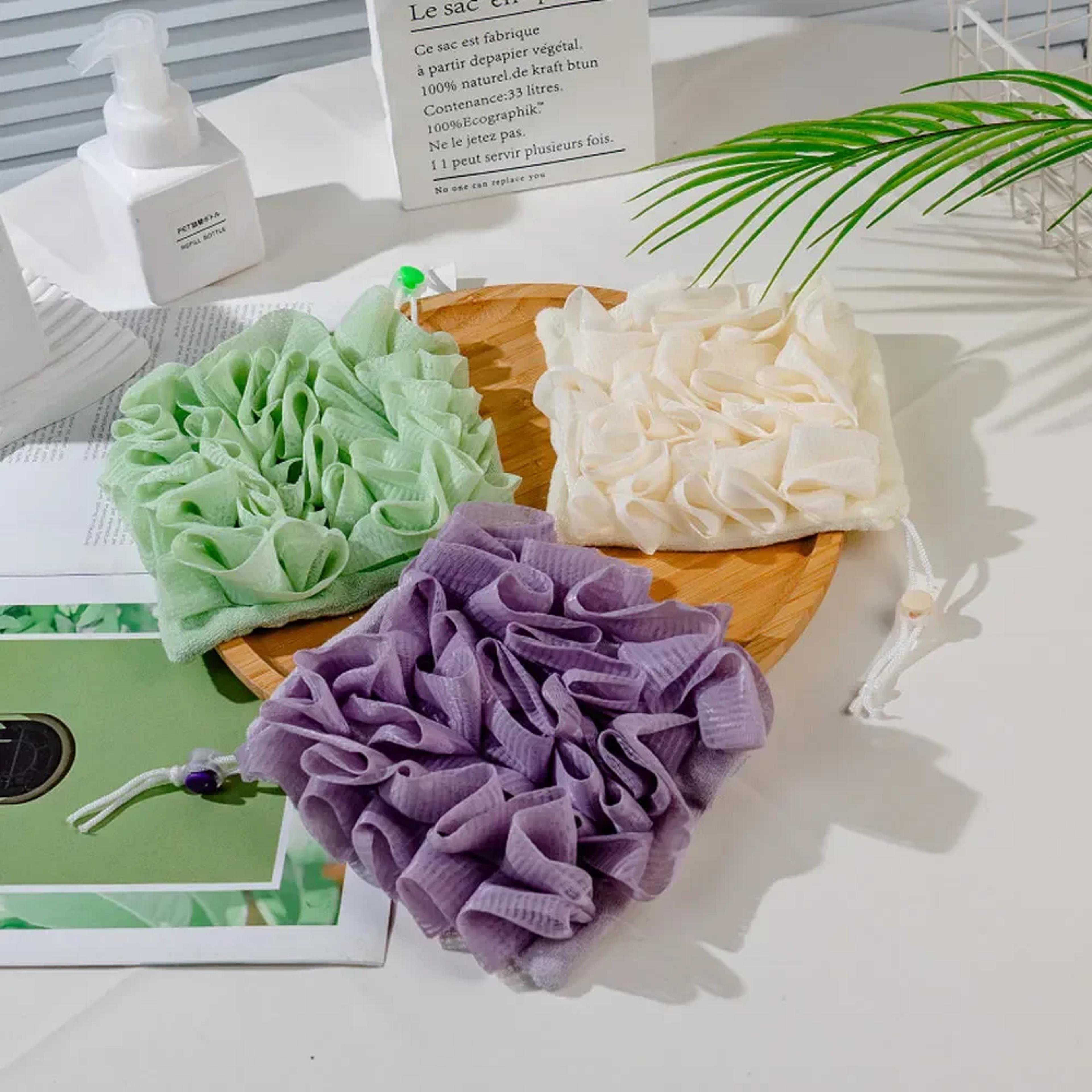 Soap Saver Loofah Mesh Shower Sponge With Drawstring For Gentle Exfoliating Bath Care 2