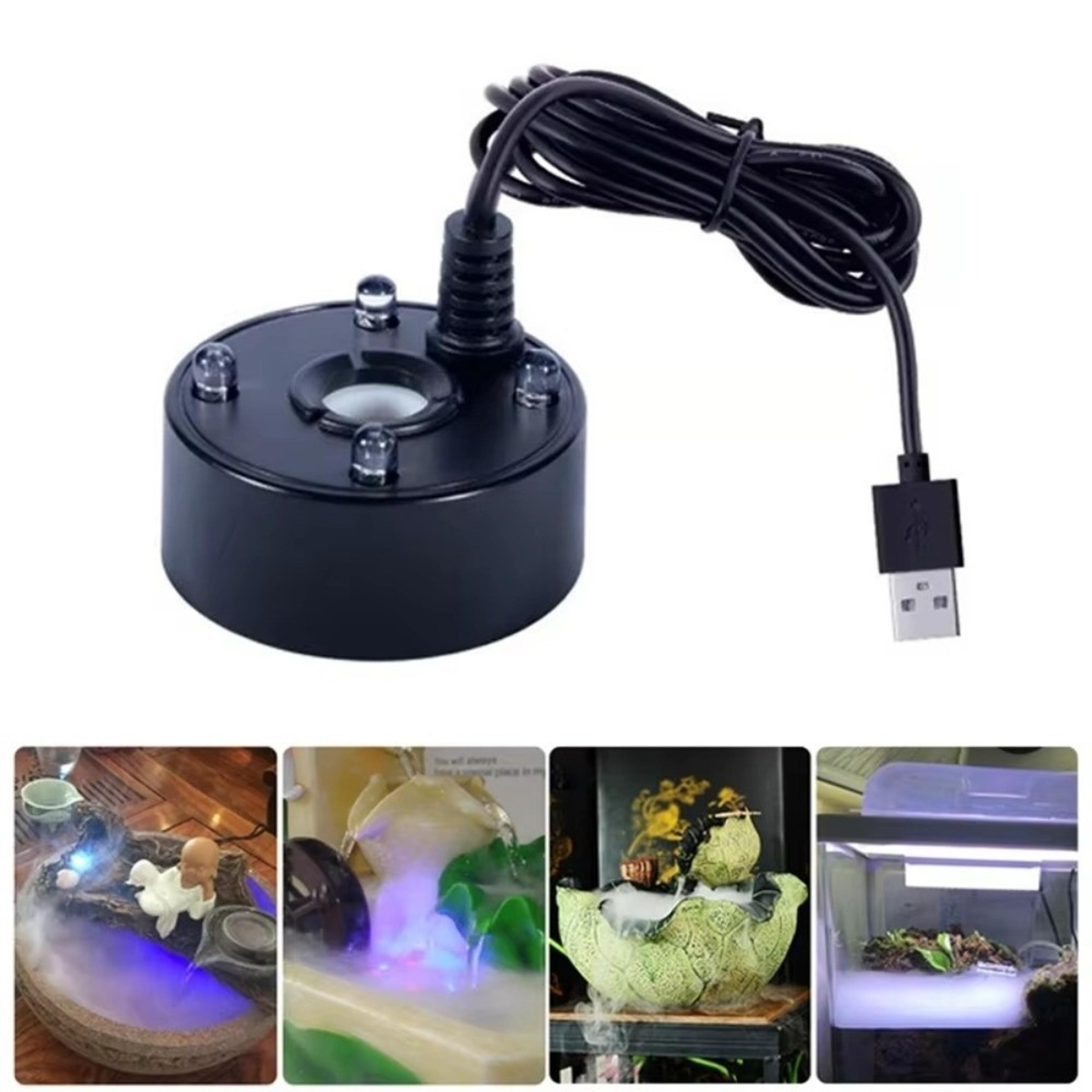 USB Mist Maker With Color Changing LED Lights Portable Ultrasonic Pond Fogger For Fish Tanks  Fount 6