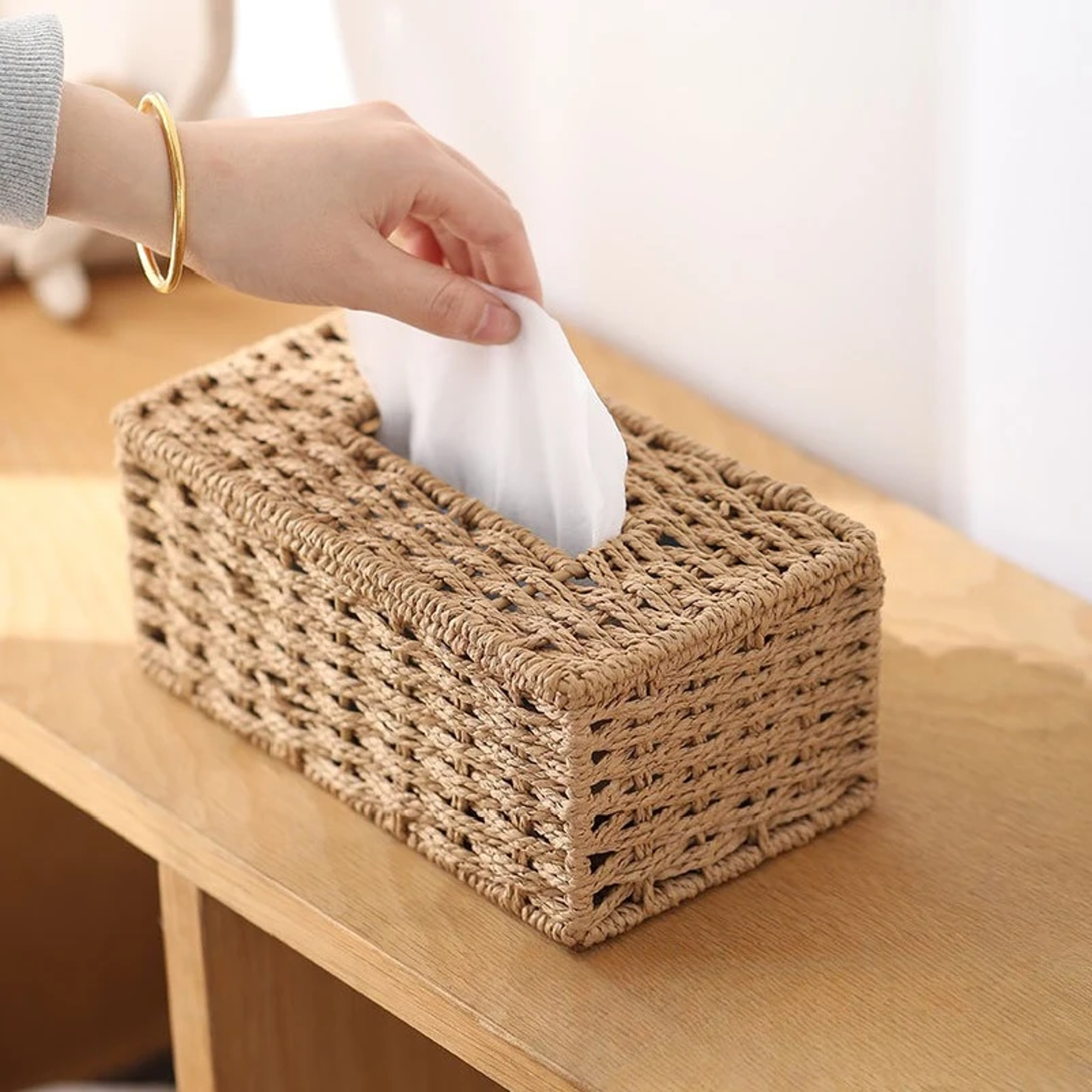 Luxury Woven Tissue Box Rattan Tissue Box Cover Decorative Tissue Holder For Home Decor 1