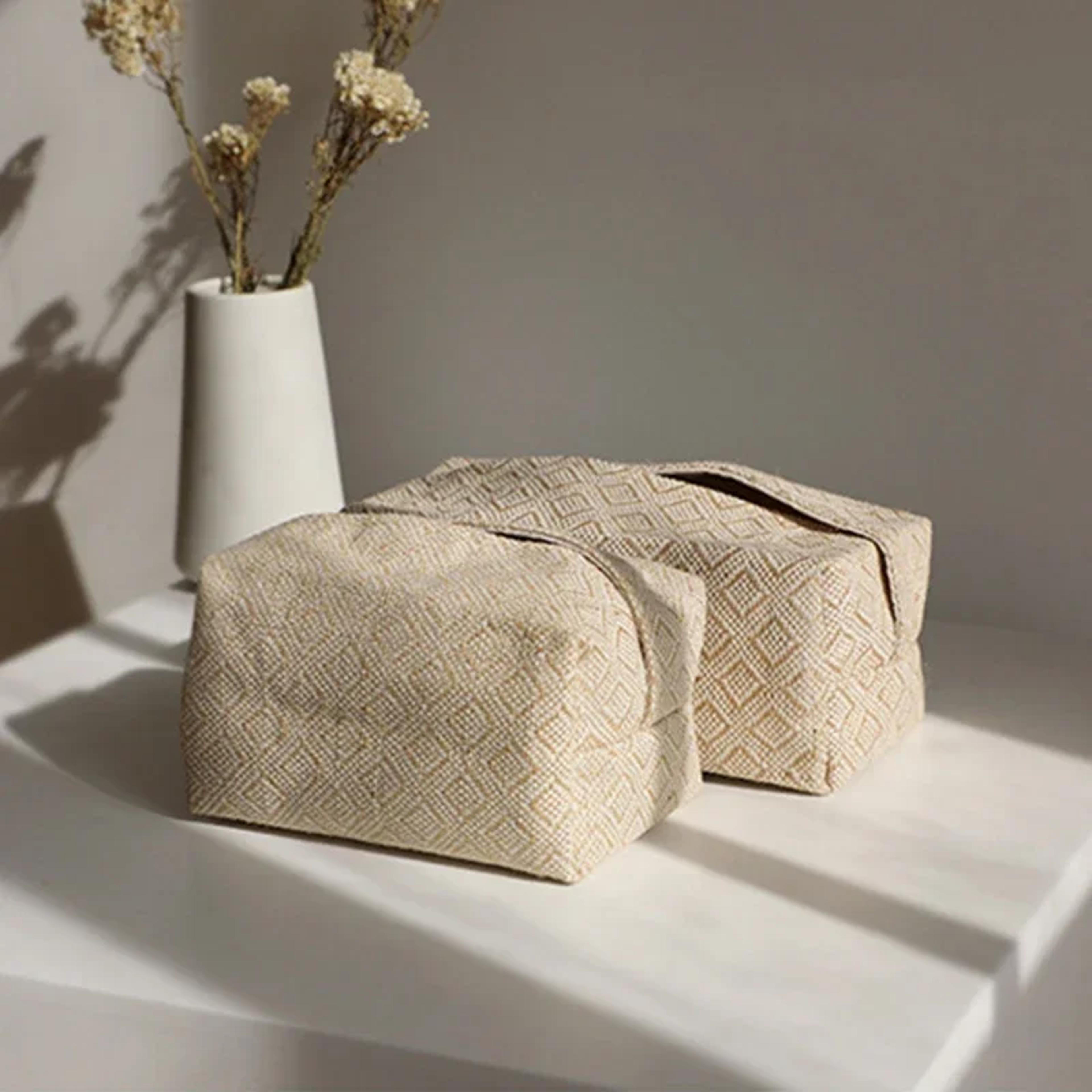 Japanese Linen Tissue Box Cover Decorative Linen Tissue Box Holder For Living Room Dining Table  Of 3