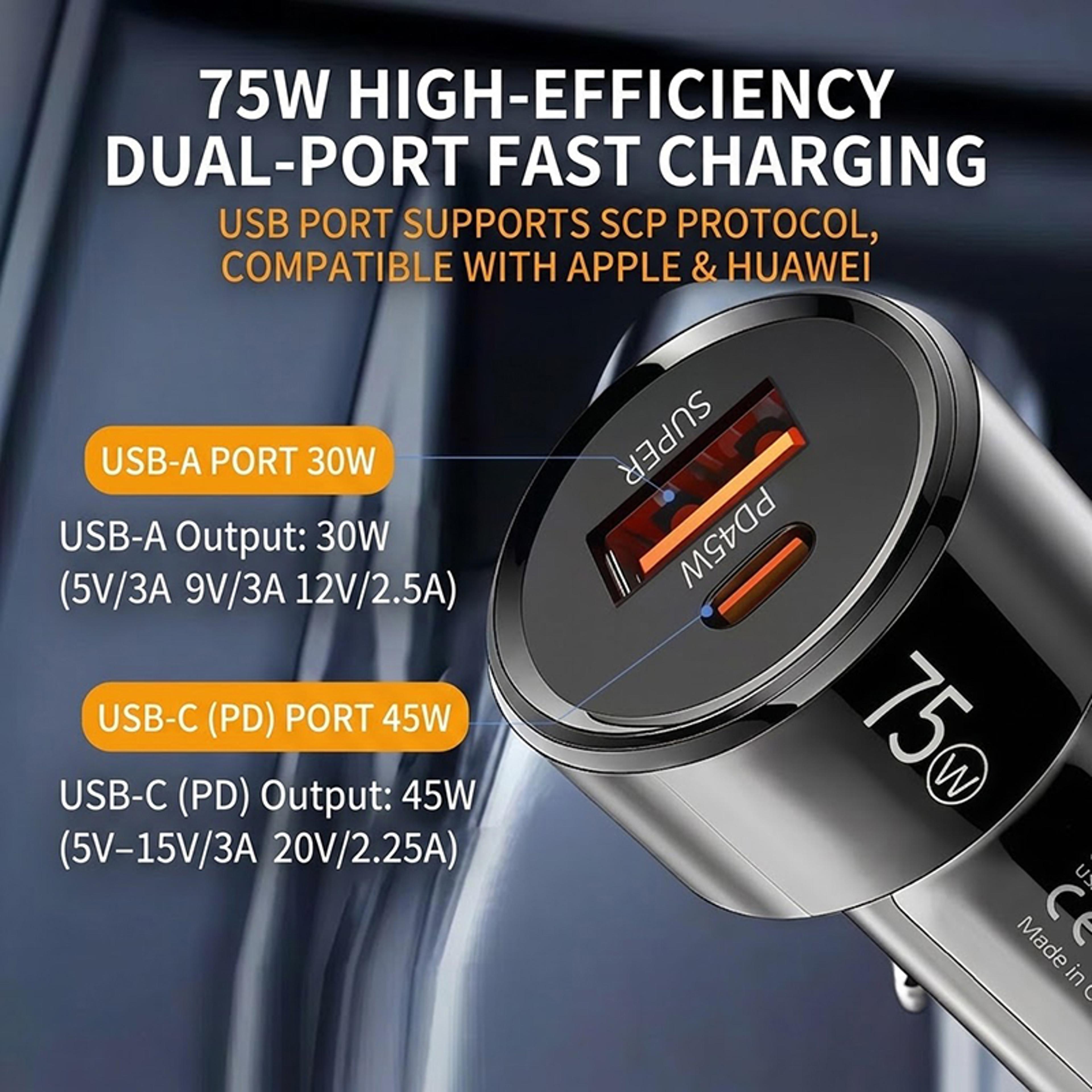 75W Car Charger Dual USB C  USB Fast Car Charger With 45W PD And 30W QC For IPhone  Android 3