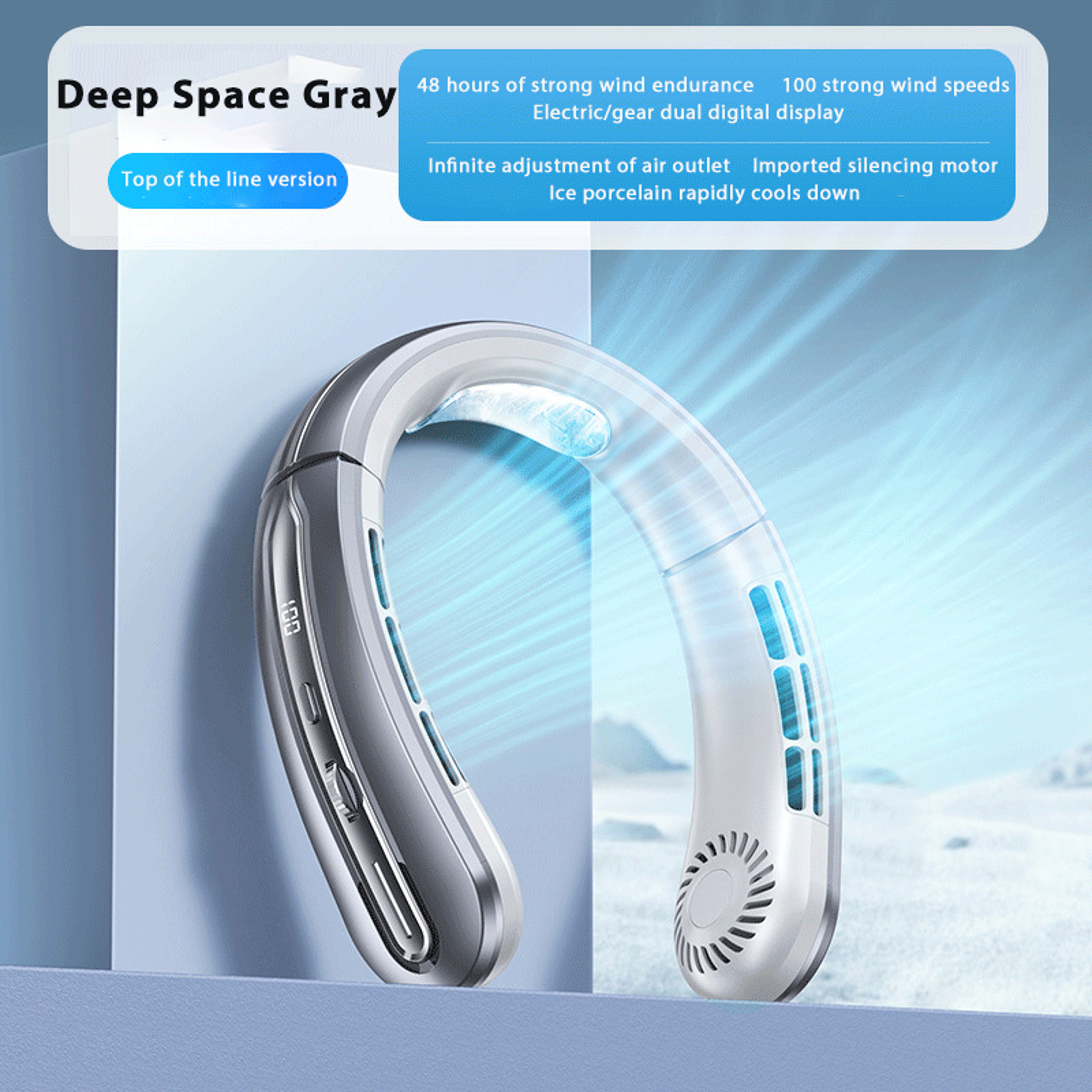 StayCool Bladeless Neck Fan USB Rechargeable Portable Personal Cooling Fan With Digital Display 2