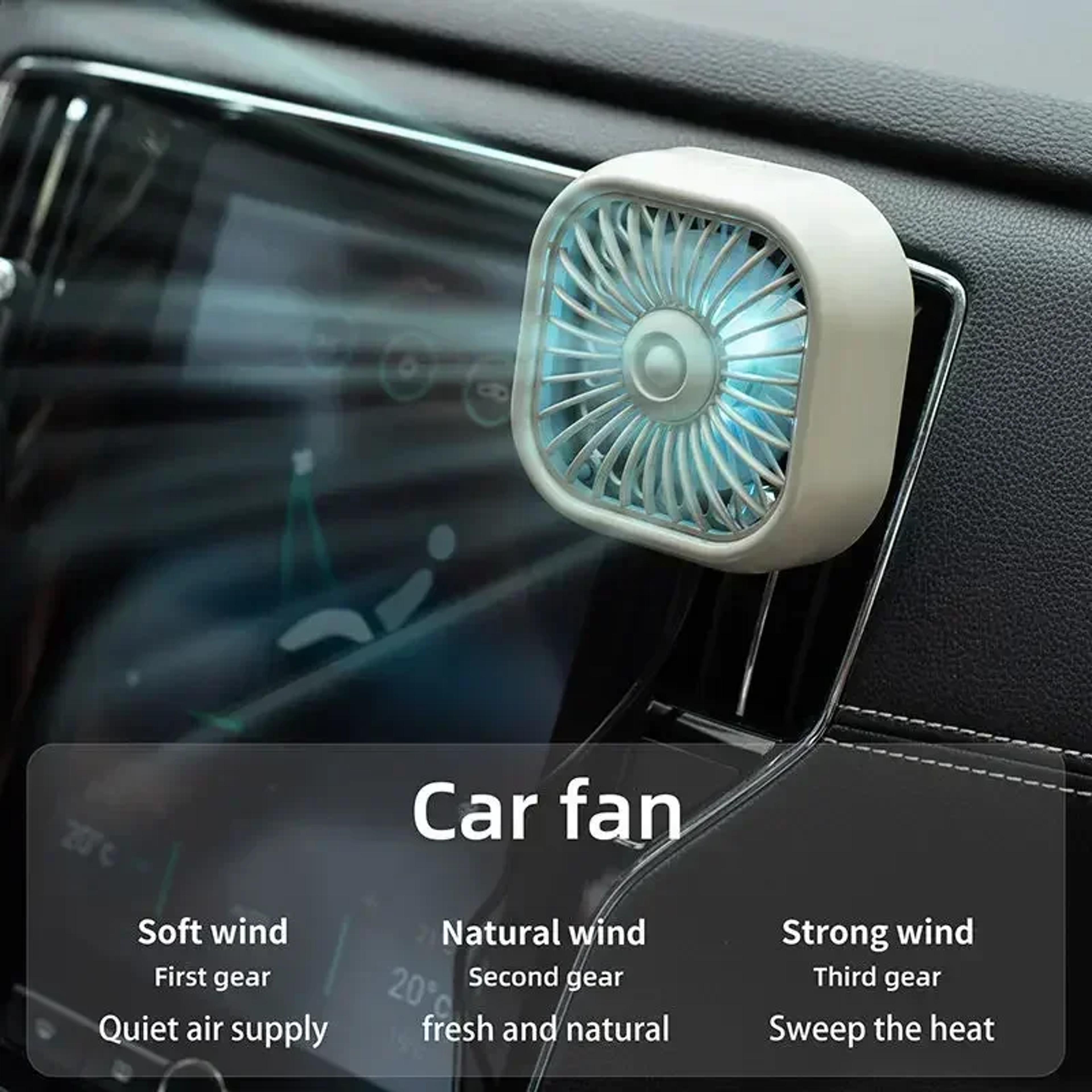 Portable Car Air Vent Fan USB Mini Cooling Fan With Colorful LED Lights  3 Speed Airflow 4