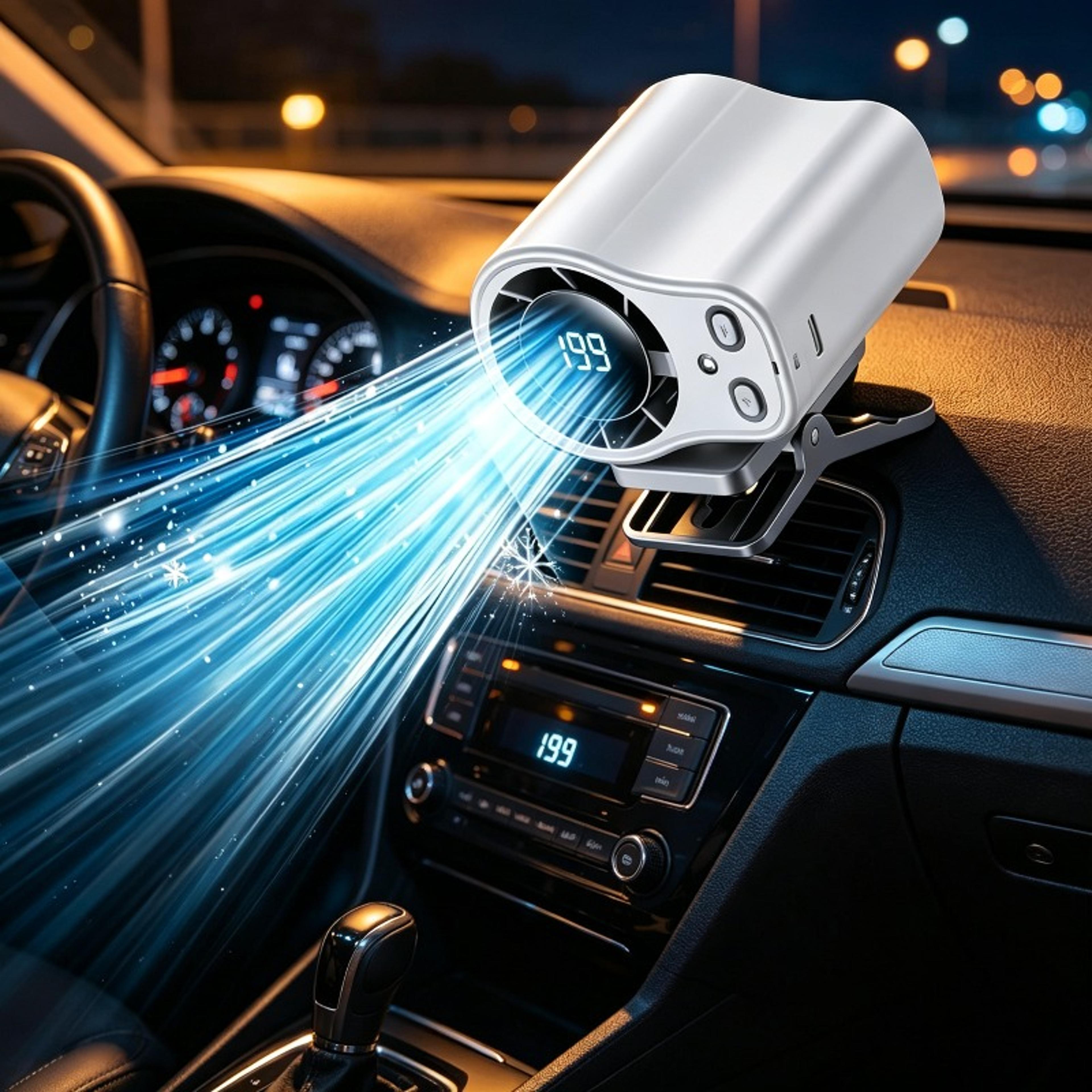 360° portable car fan usb rechargeable clip on fan with led display for car, desk & camping