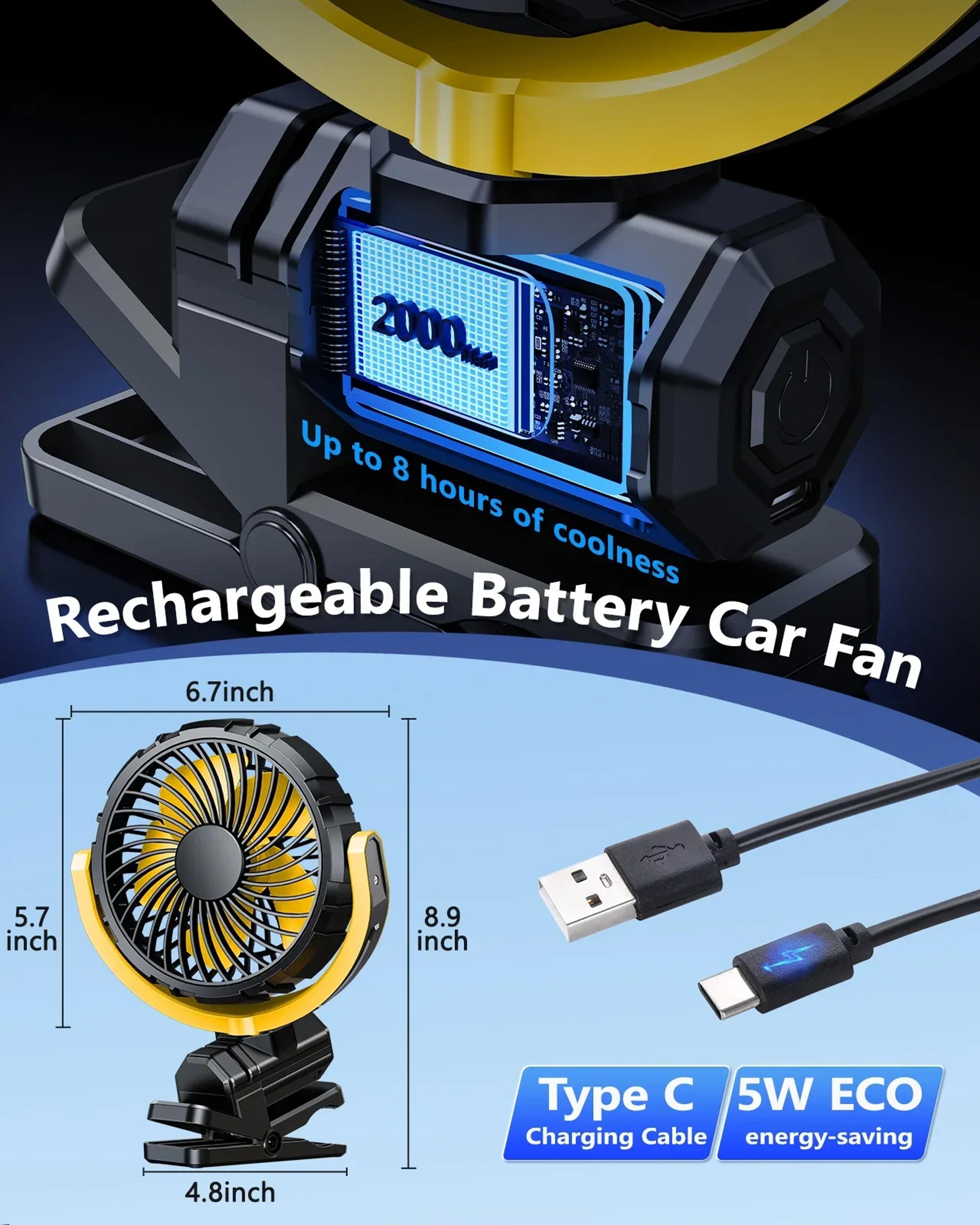 Portable Car Fan USB Rechargeable Clip On Mini Cooling Fan With 900 Degree Rotation And 3 Speed Set 5
