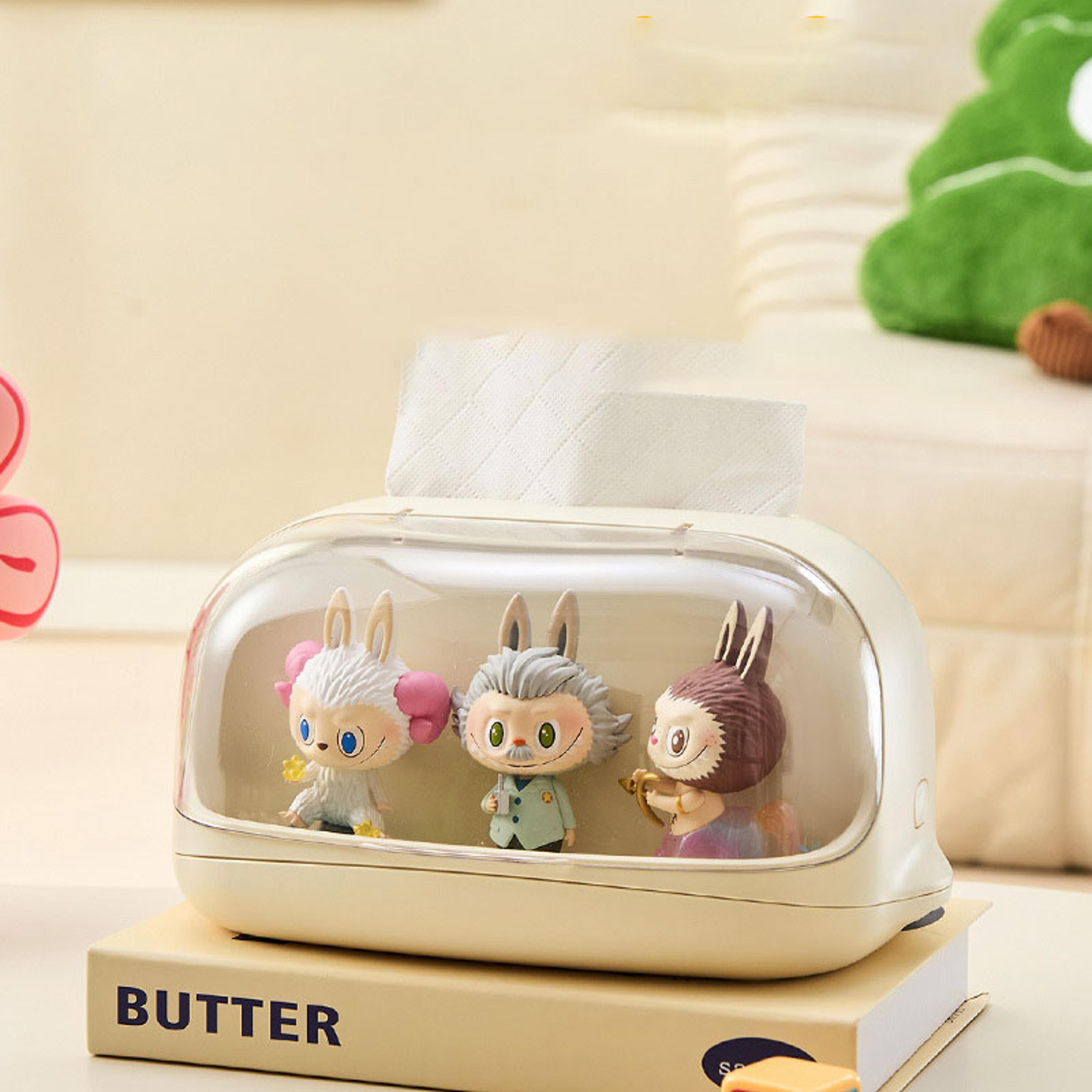 Kawaii Tissue Box Holder With Dustproof Display Case For Blind Box Figures  Desktop Organizer 0