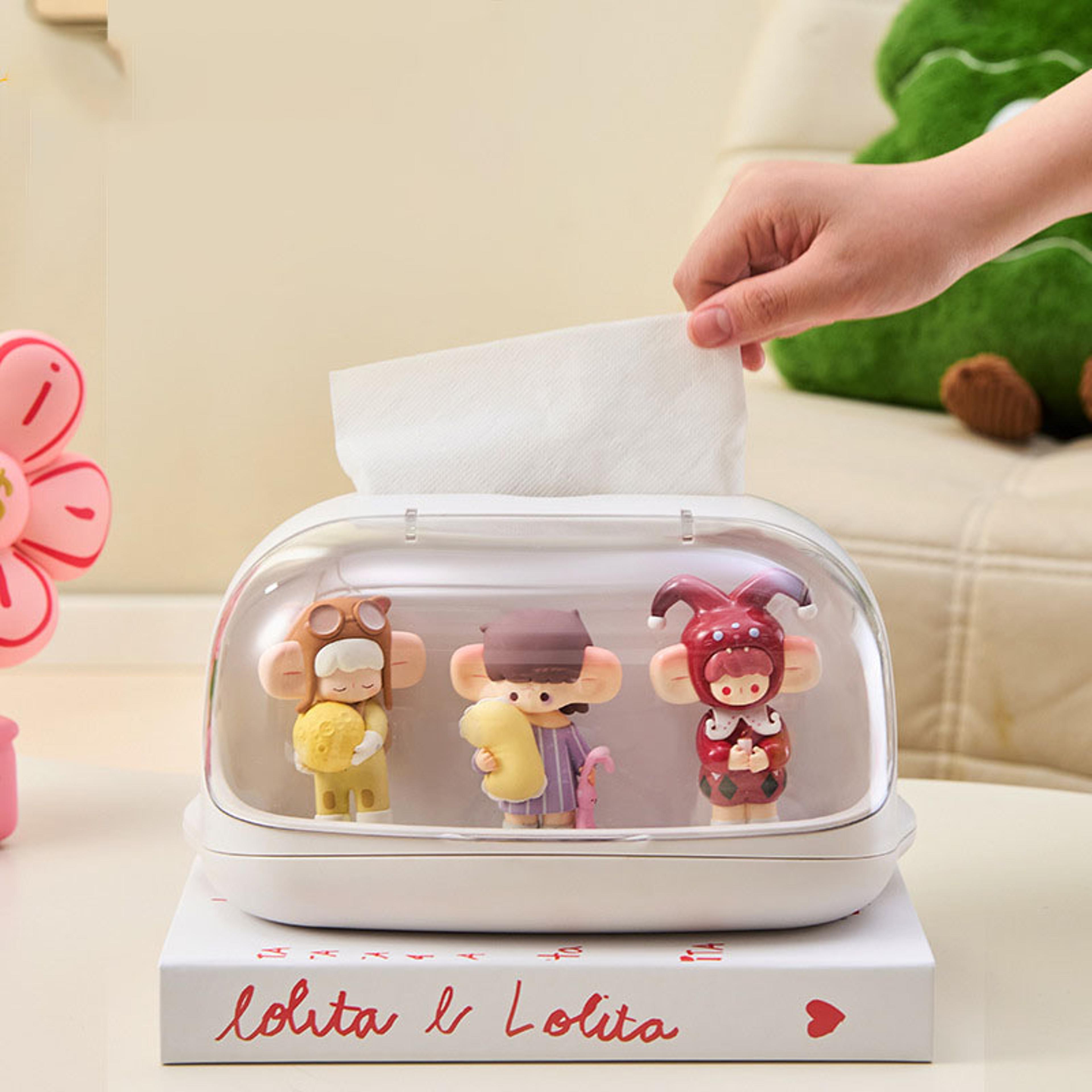 Kawaii Tissue Box Holder With Dustproof Display Case For Blind Box Figures  Desktop Organizer 3