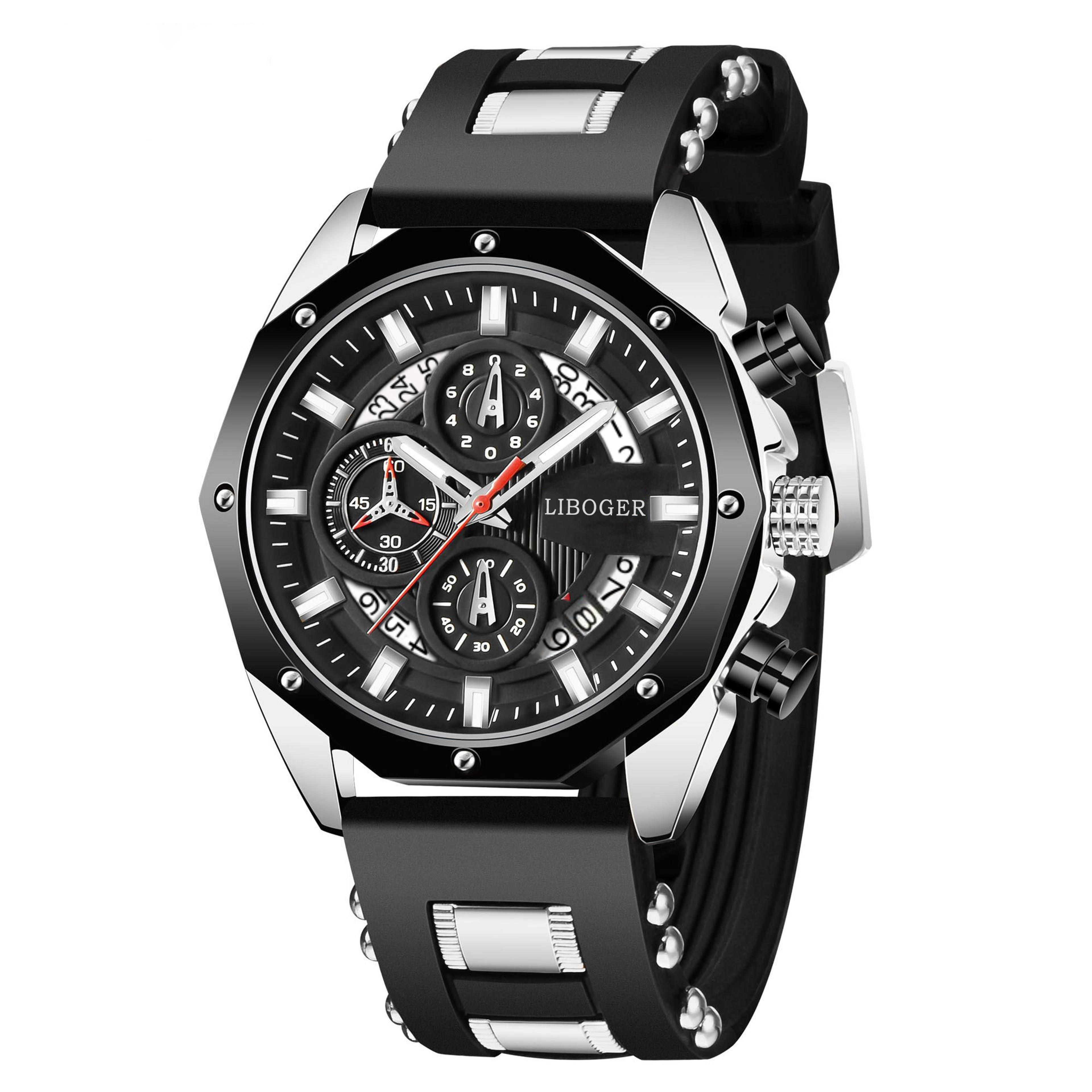 Executive Sport Men Quartz Watch With Big Dial Auto Date  Silicone Strap 6