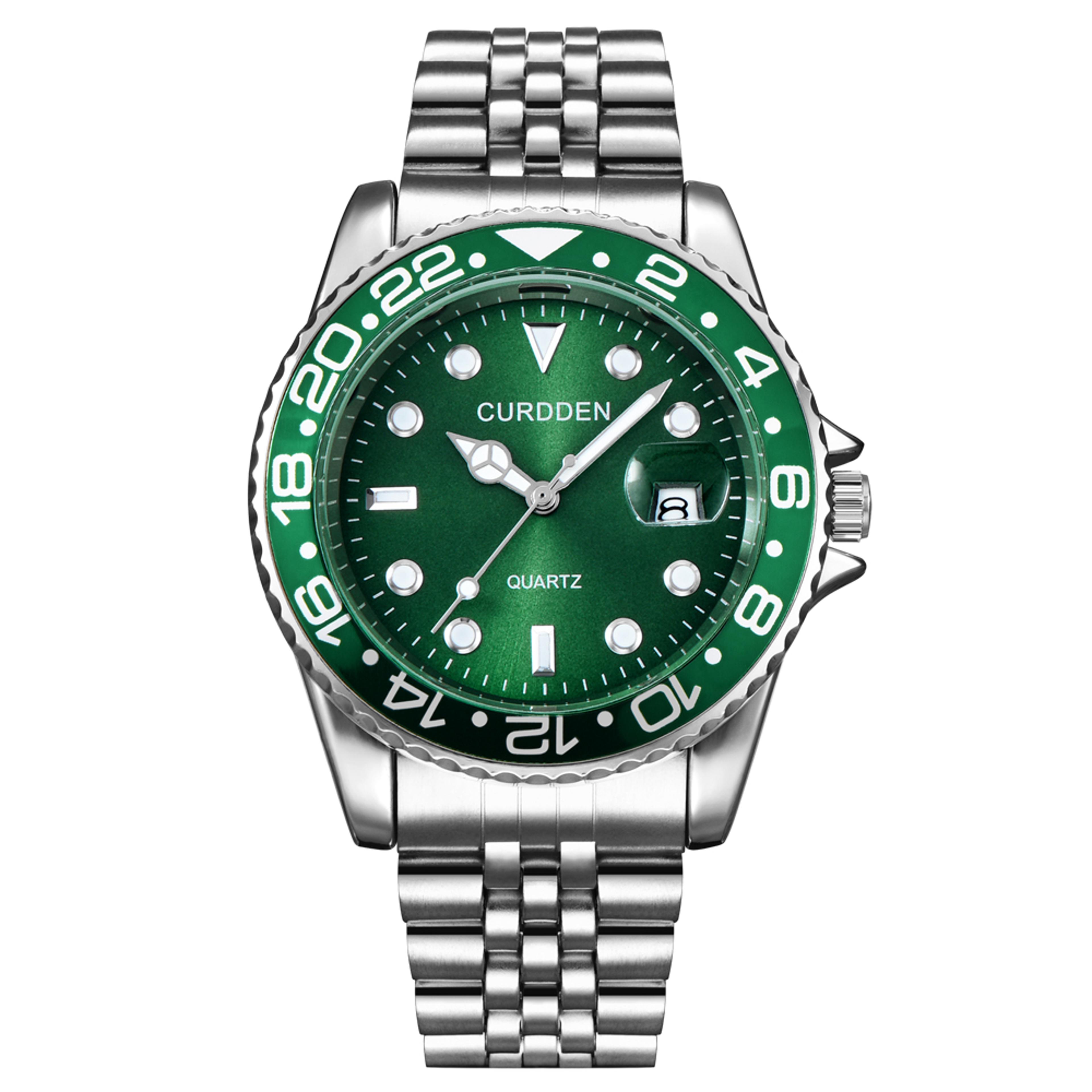 Womens Stainless Steel Watch With Green Dial  Date Quartz Wristwatch 7