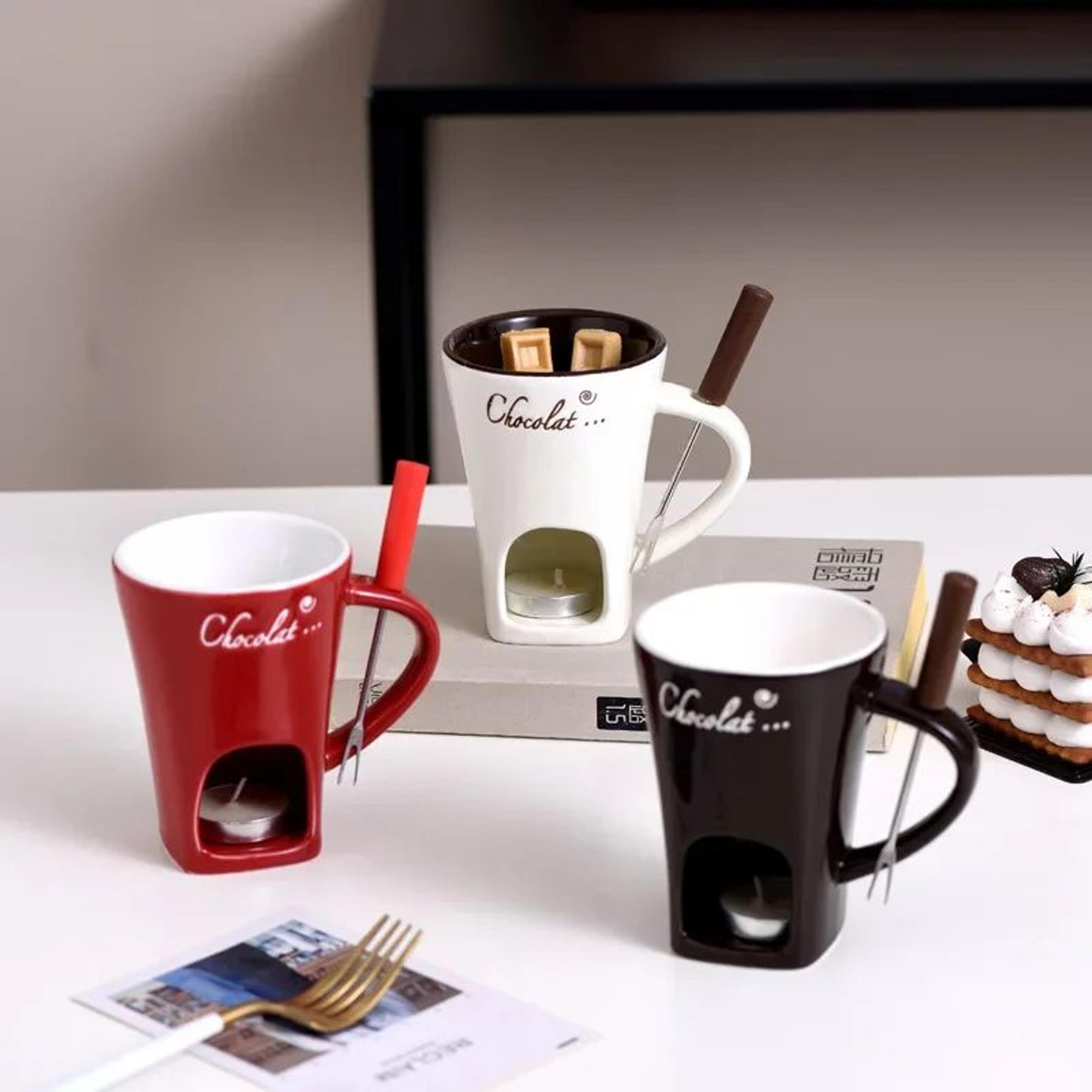 personal fondue mug, perfect for chocolate, cheese, and gift ideas