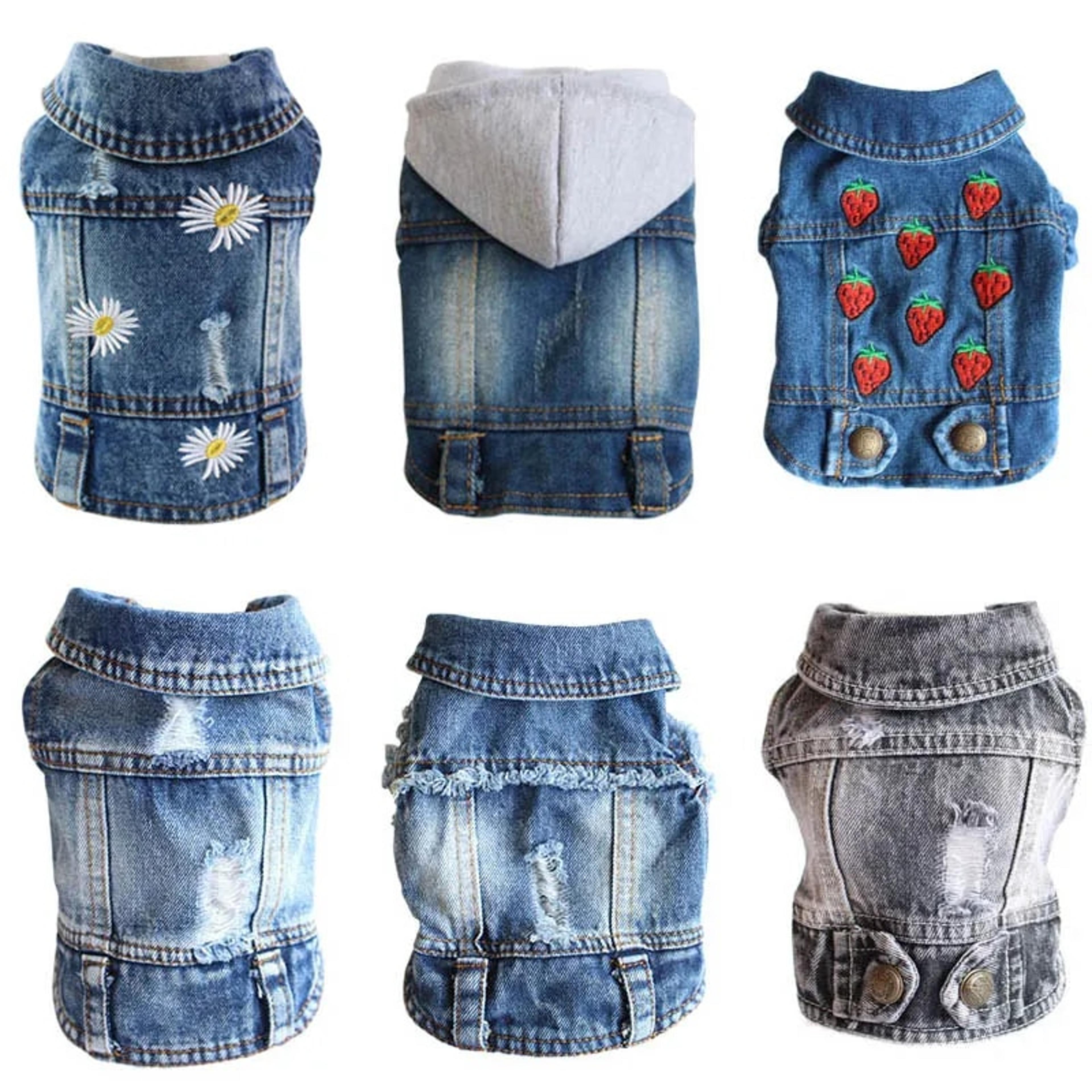 denim cowboy pet dog coat | small dog jeans jacket & vest | puppy outfits & cat clothes