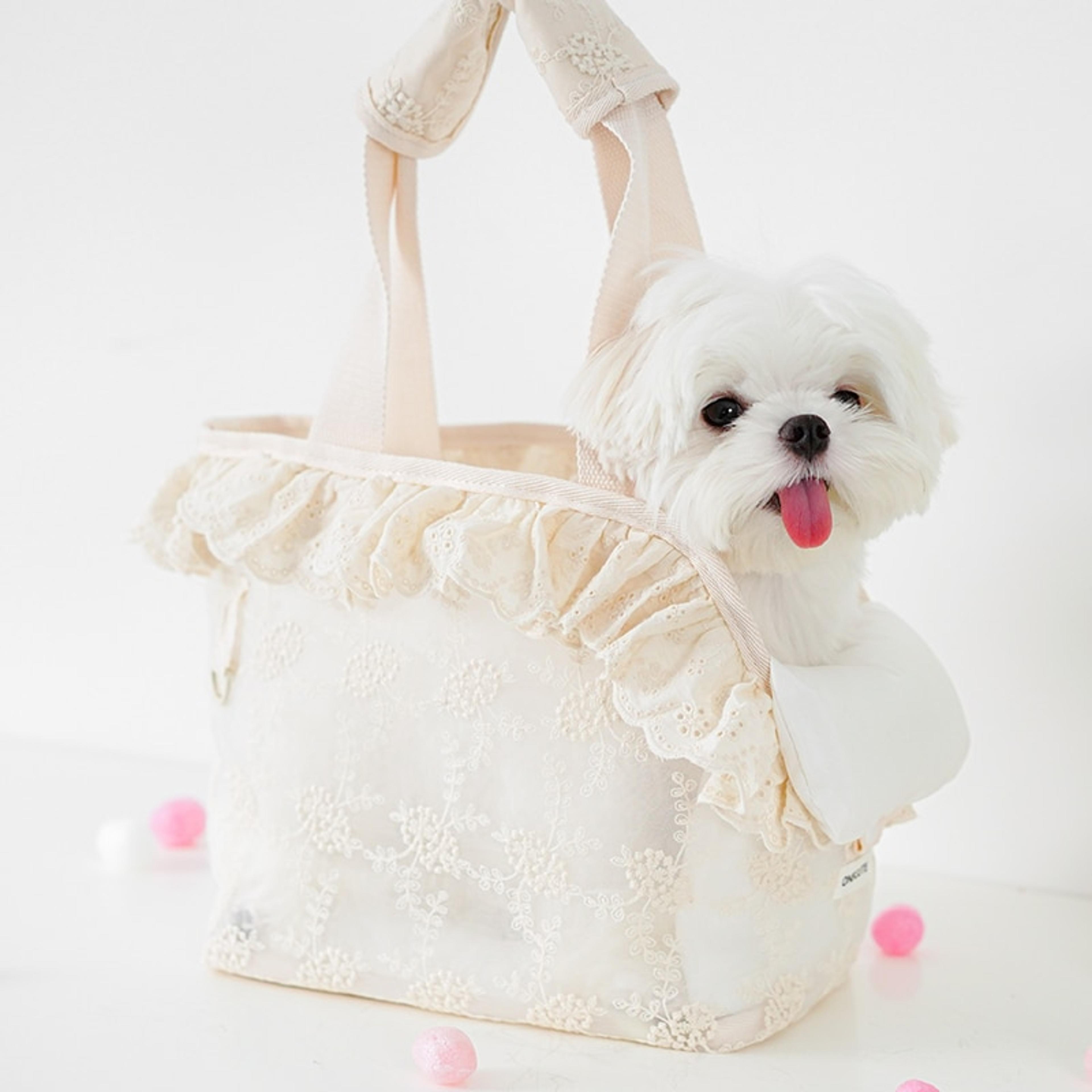 cute chihuahua handheld puppy carrier bag - lace shoulder pet accessory