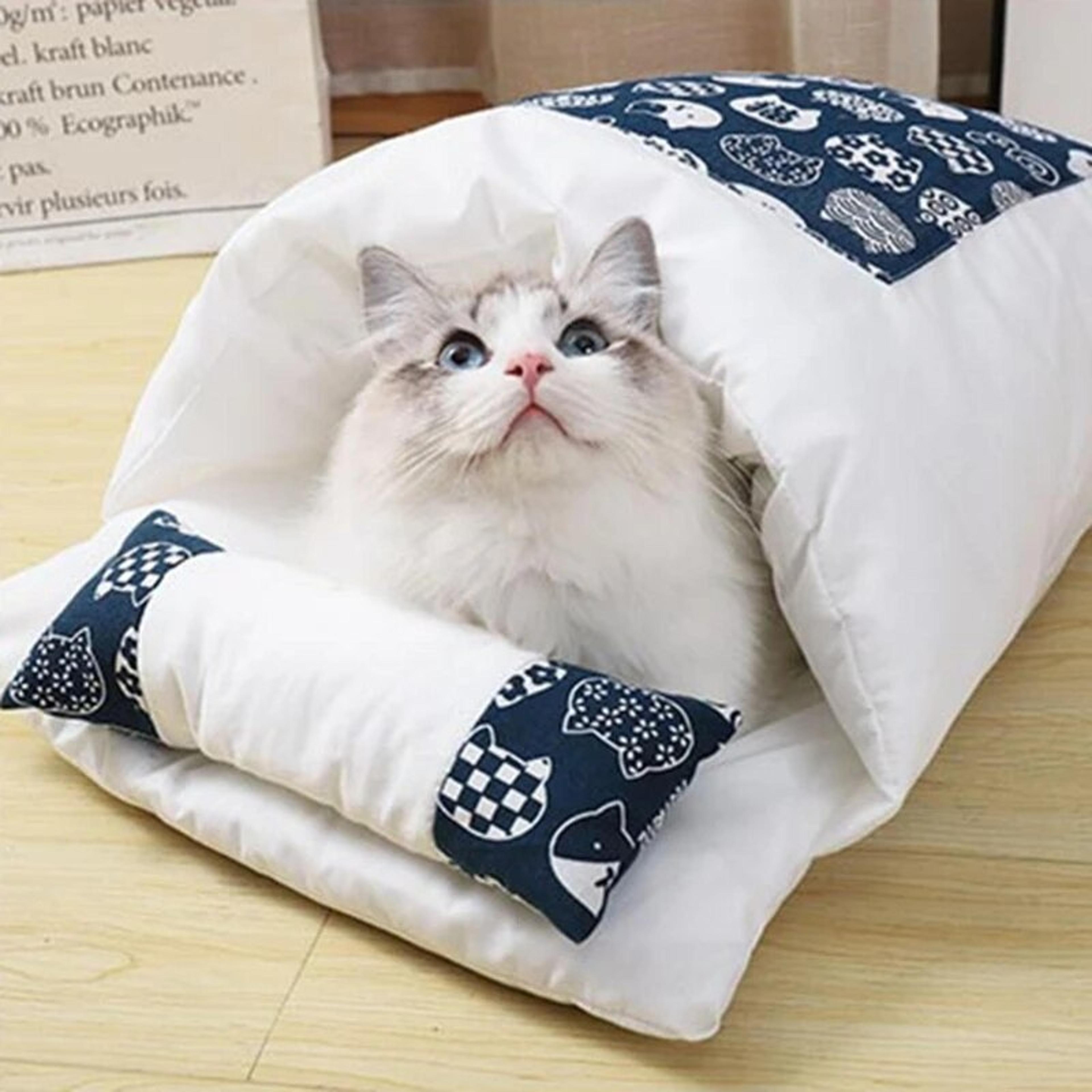 cozy cat bed cave: self-warming pad with pillow