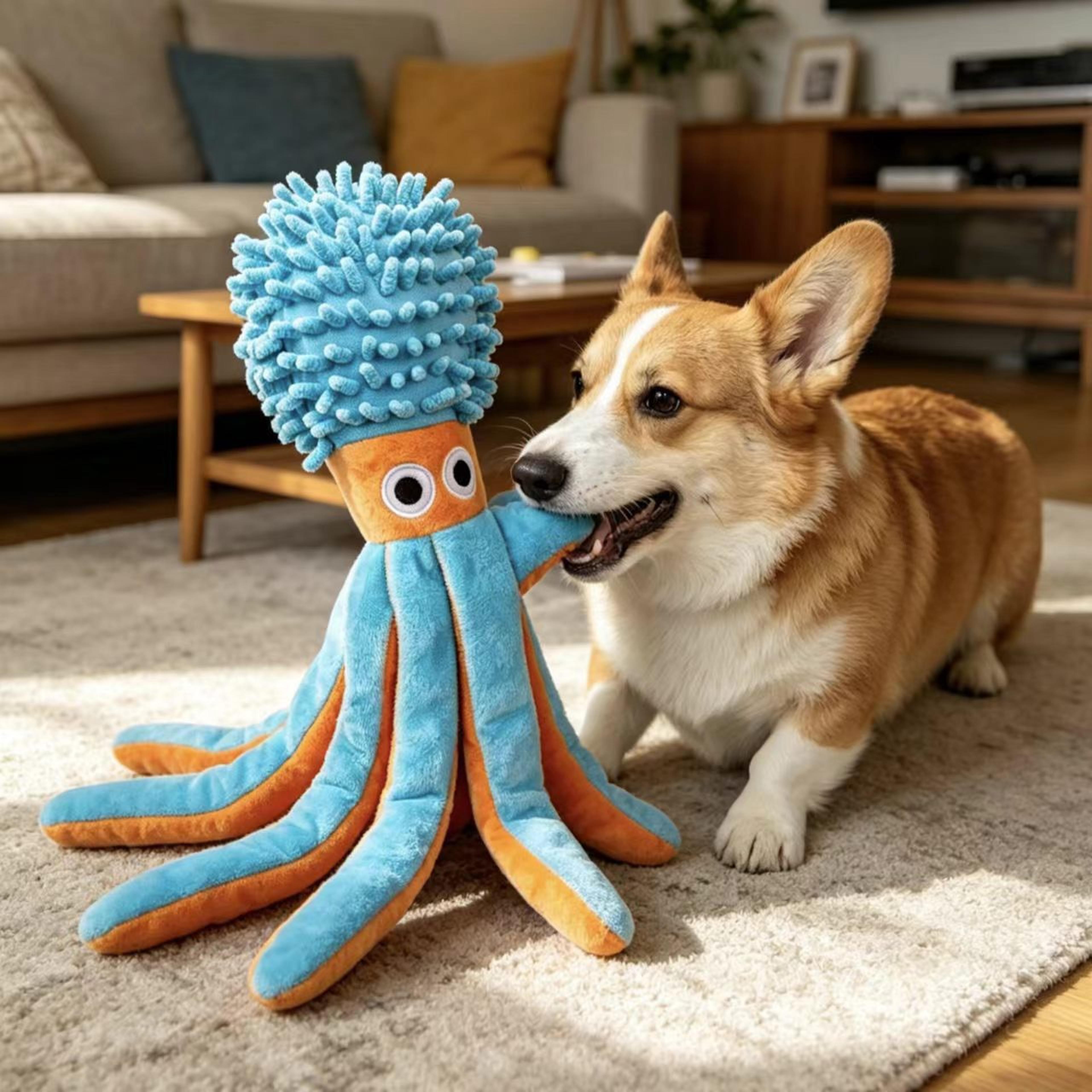 Soft Plush Octopus Interactive Dog Chew Toy For Play  Boredom Relief 2