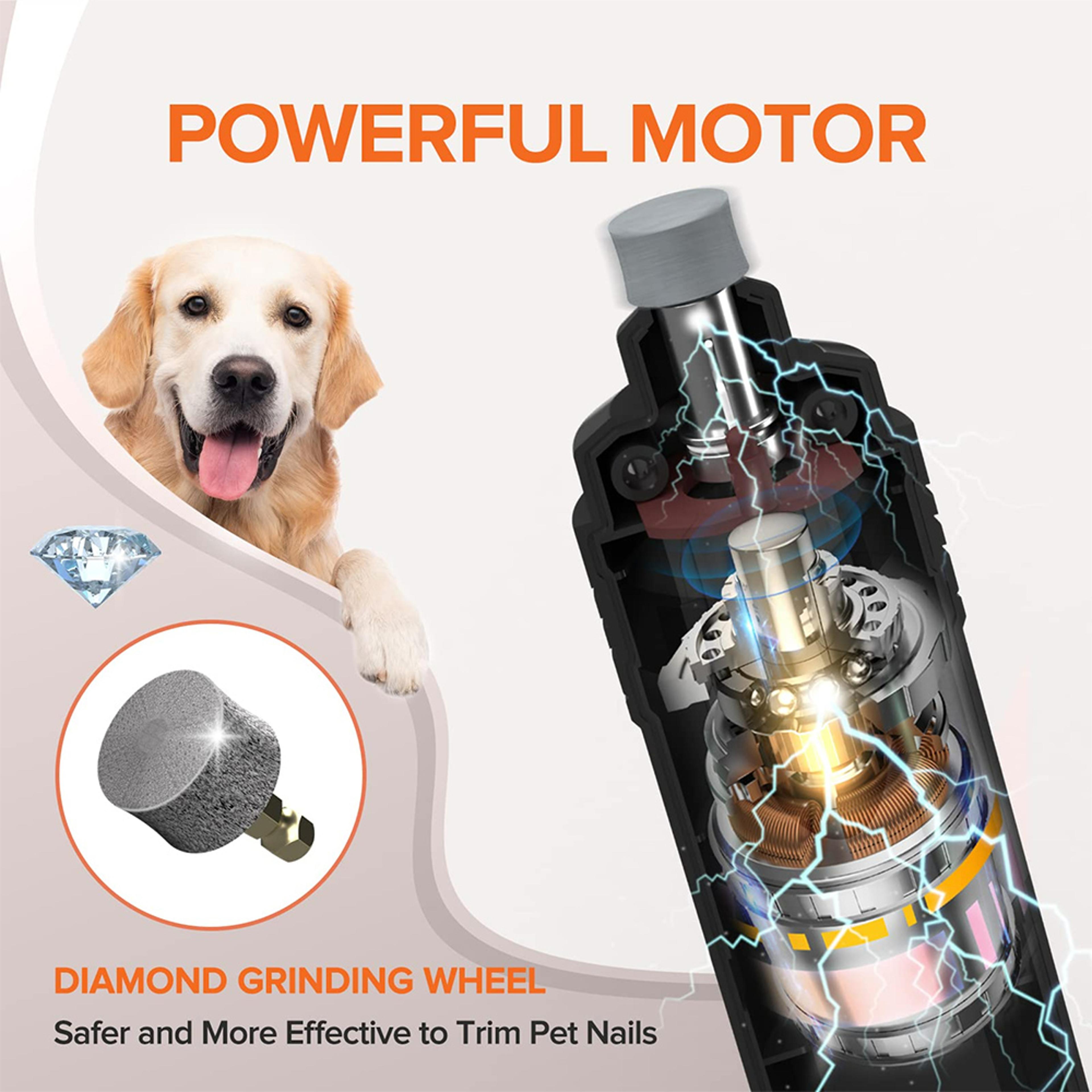 Quiet Rechargeable Pet Nail Grinder With LED Light For Dogs  Cats 3