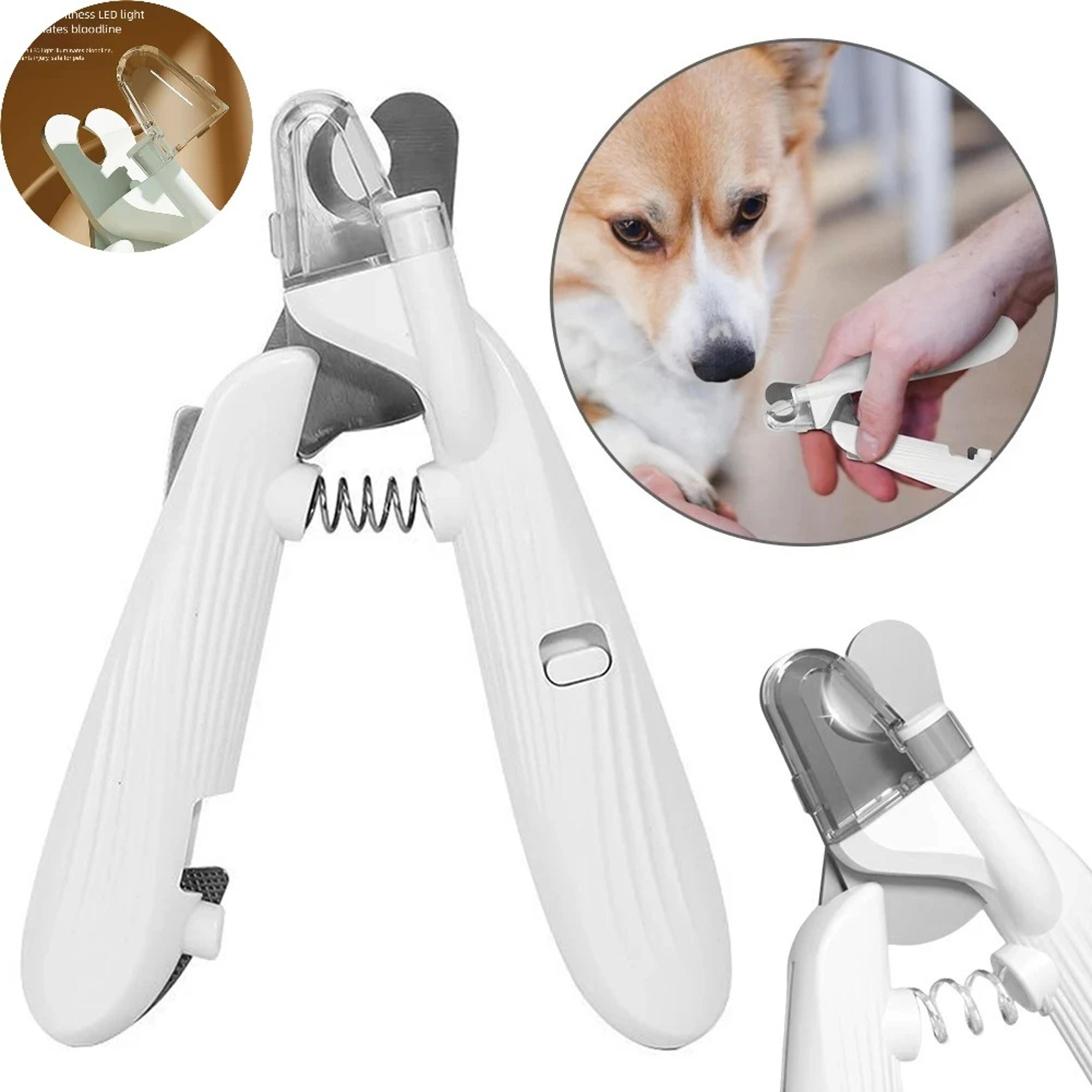 led pet nail clippers with safety light and splash guard for cats & dogs