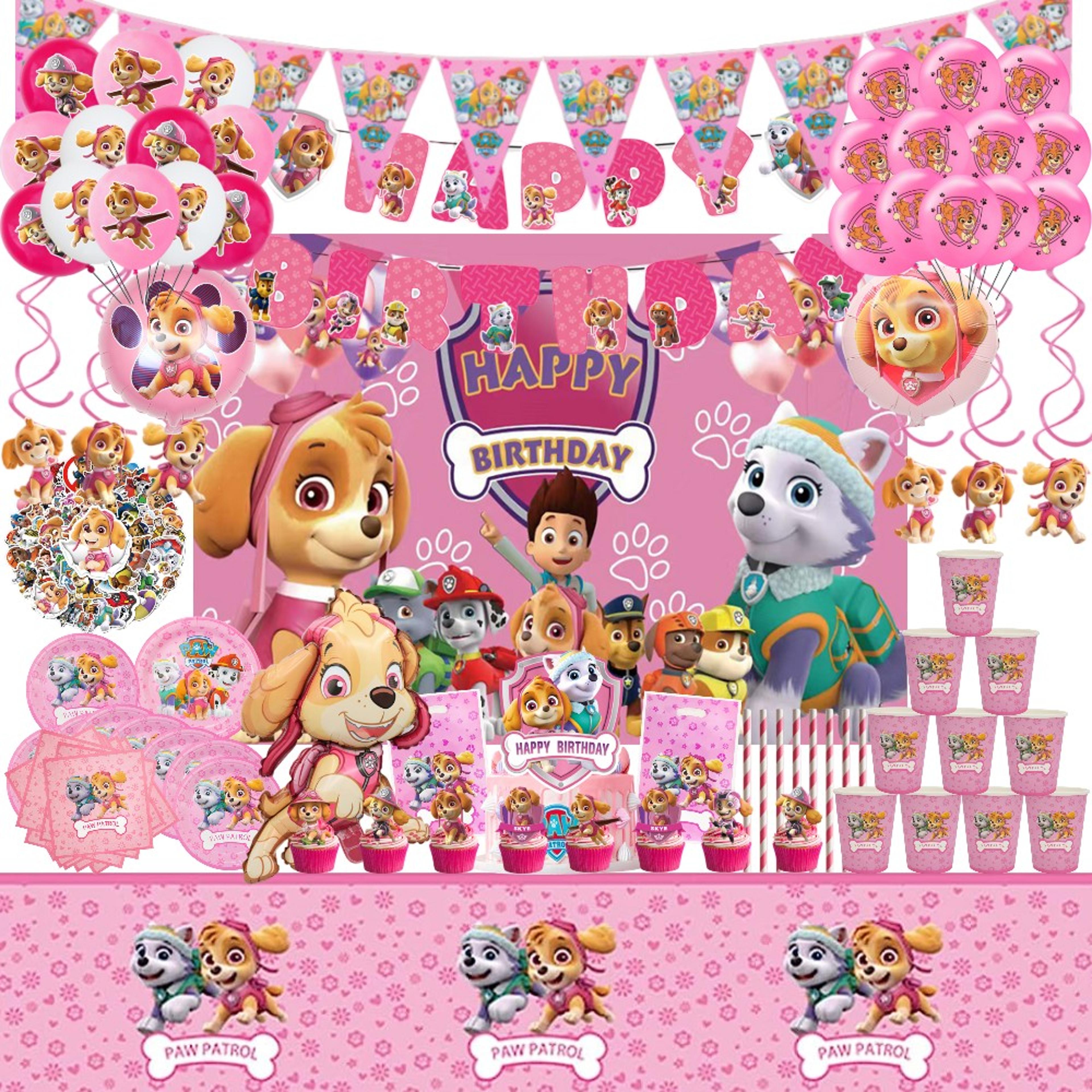 pink paw patrol skye birthday party decorations, foil latex balloons, tableware, backdrop, girls party supplies