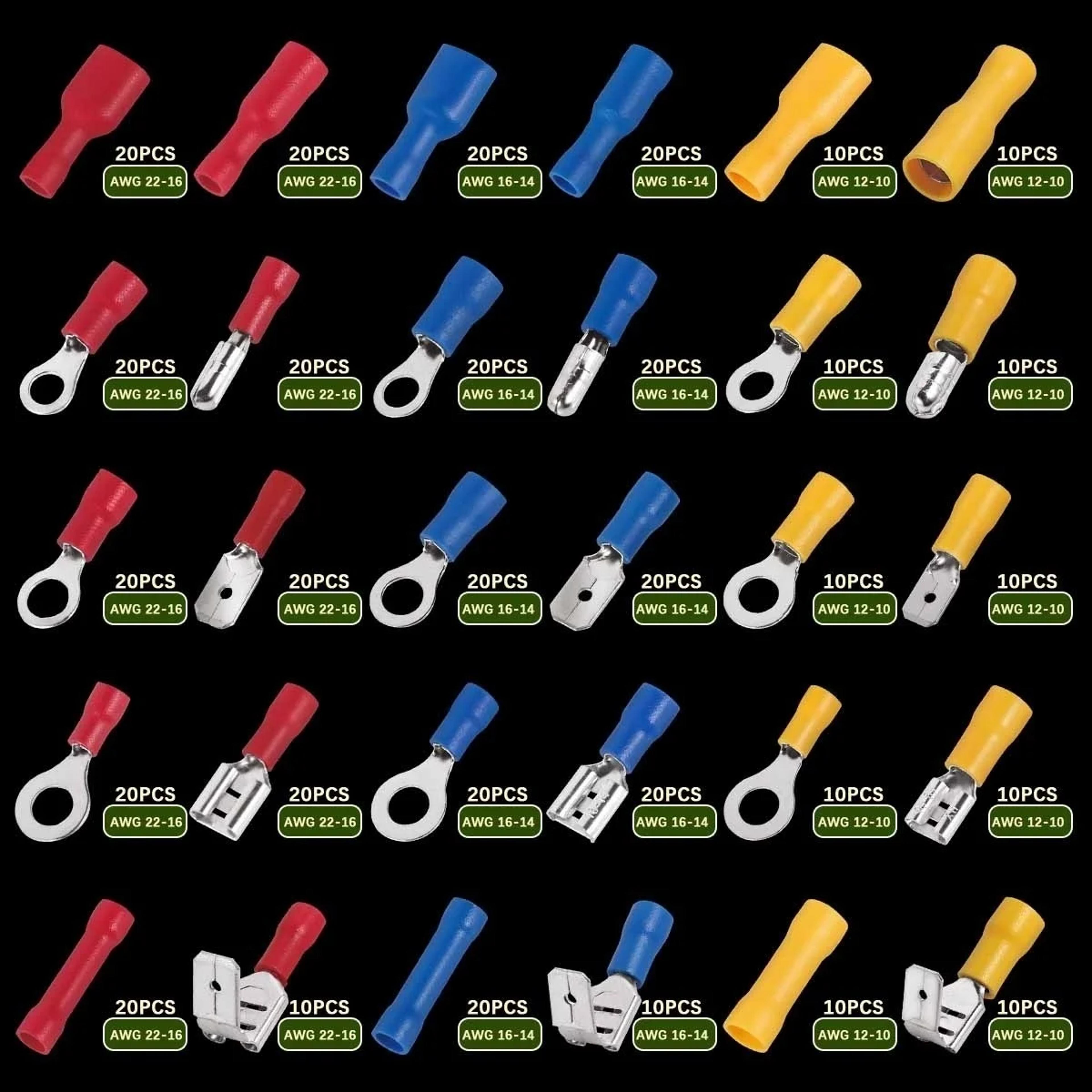 Wire Connector Kit Male Female Insulated Terminals Assorted Crimp Terminals  Spade Lugs 4