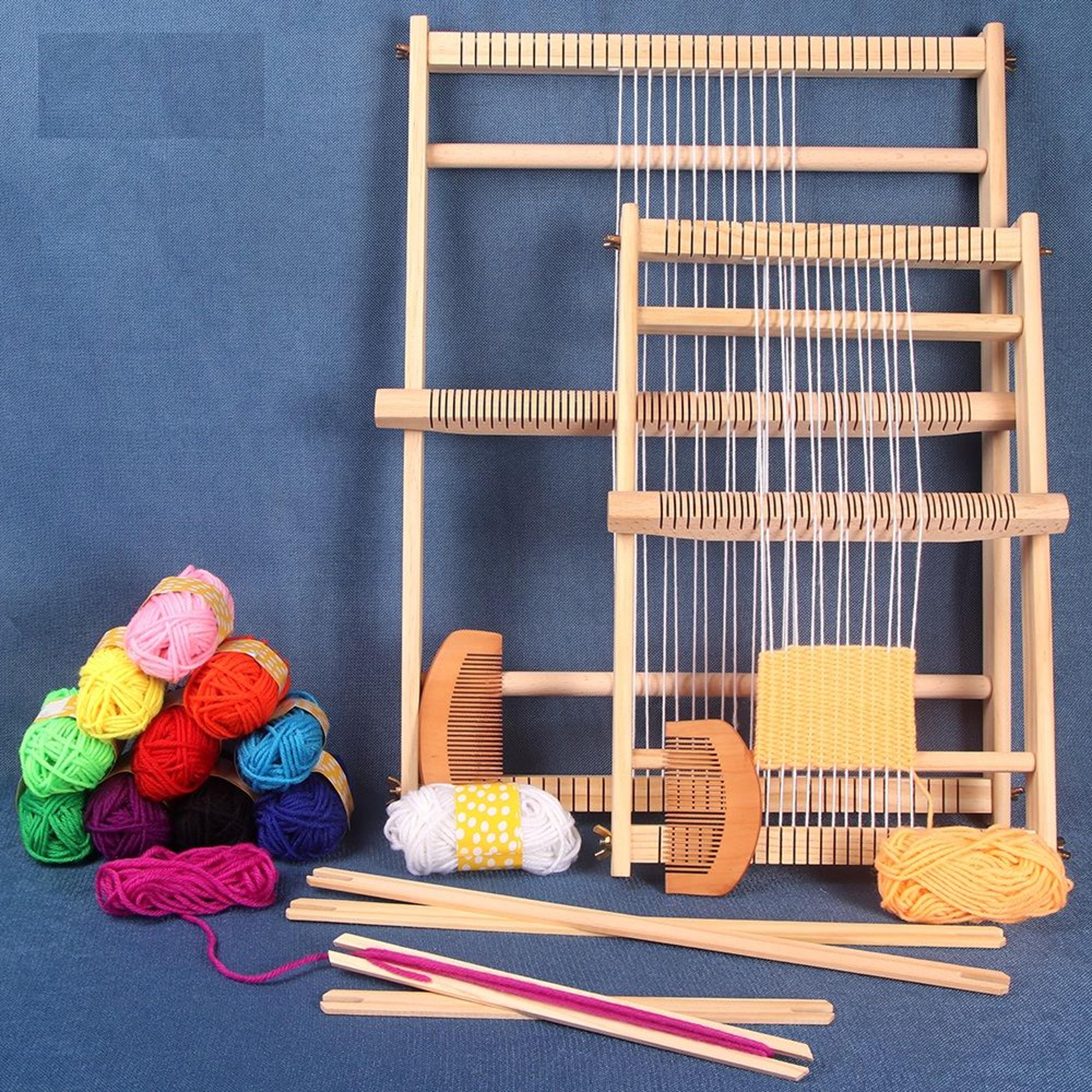 handmade weaving loom kit, wooden frame loom with heddle bar for tapestry, diy crafts, and beginner weavers