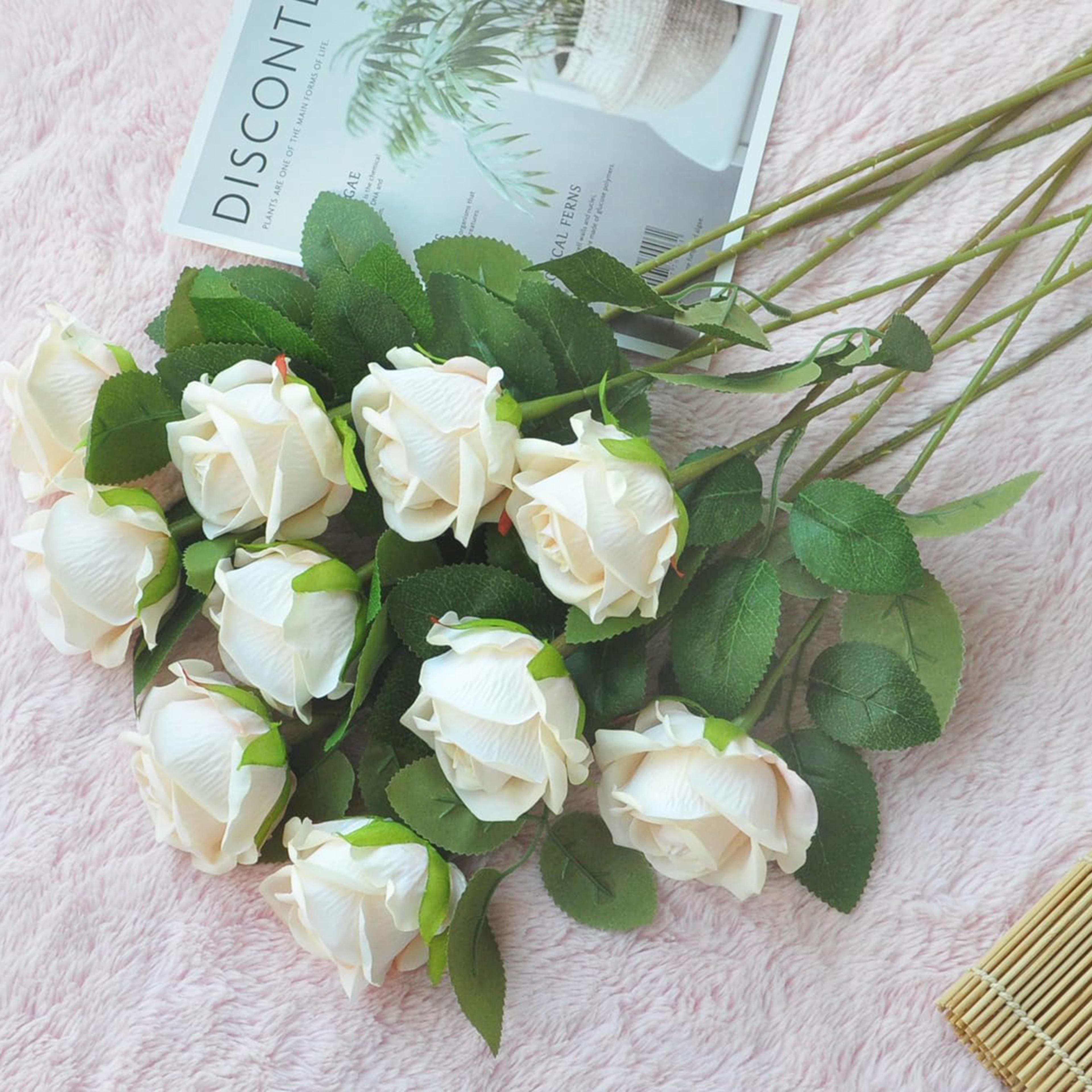 artificial flowers silk roses, long branch bridal bouquet for weddings, home vase table decoration, gift box, valentine