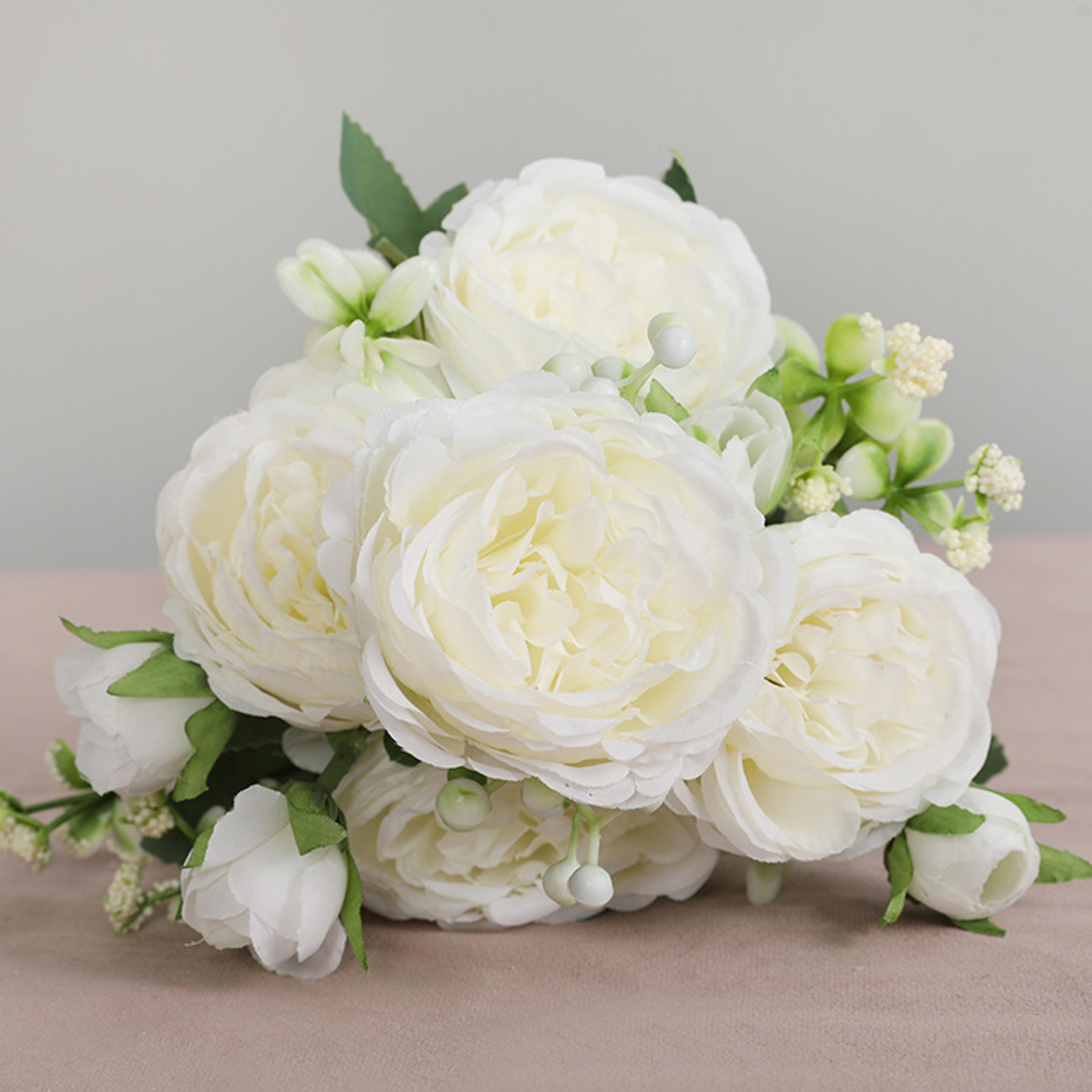 Rose Pink Silk Bouquet Peony Artificial Flower 5 Big Heads  4 Small Buds Bride Wedding Home Decorat 15