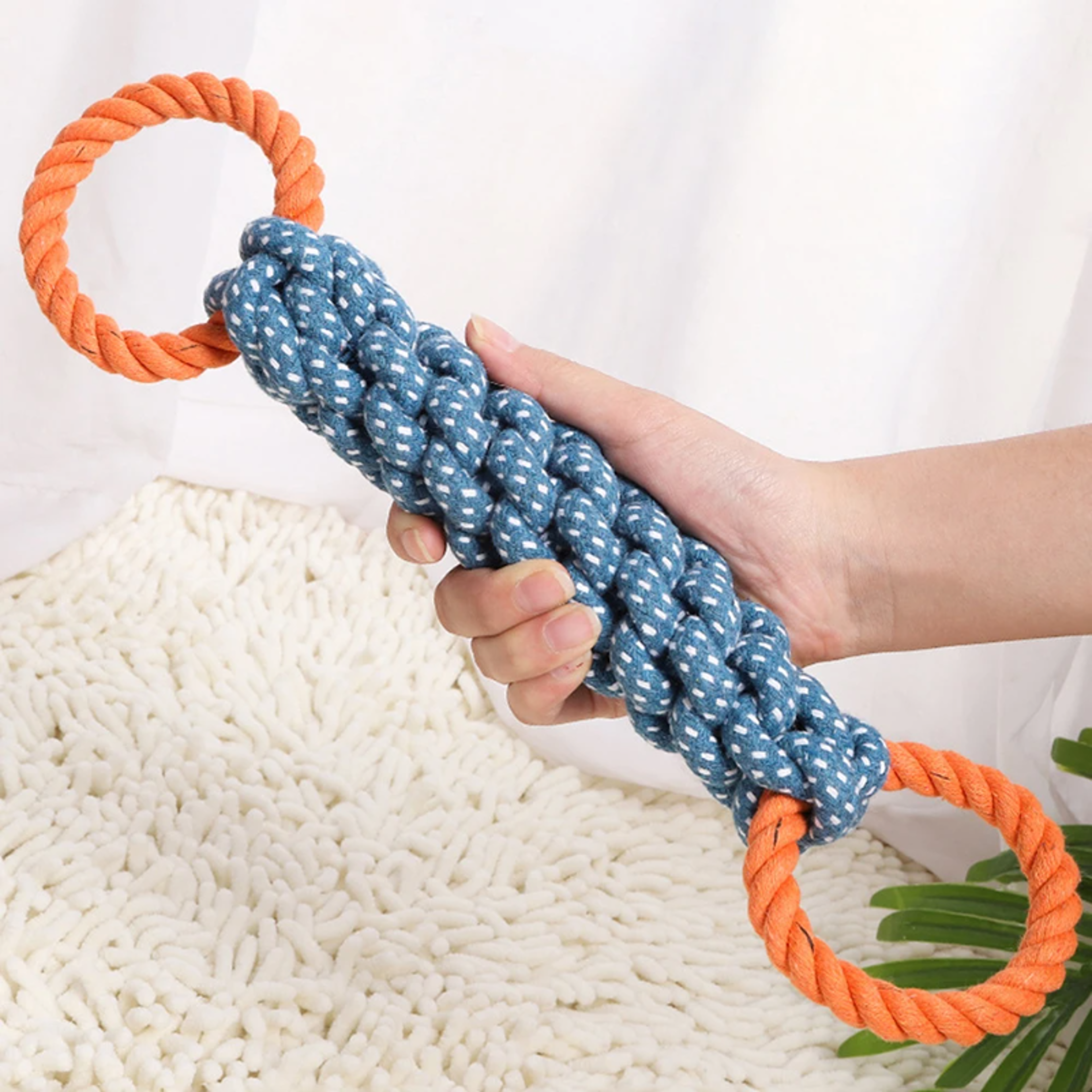 handwoven dog rope toy for teeth cleaning and chew play