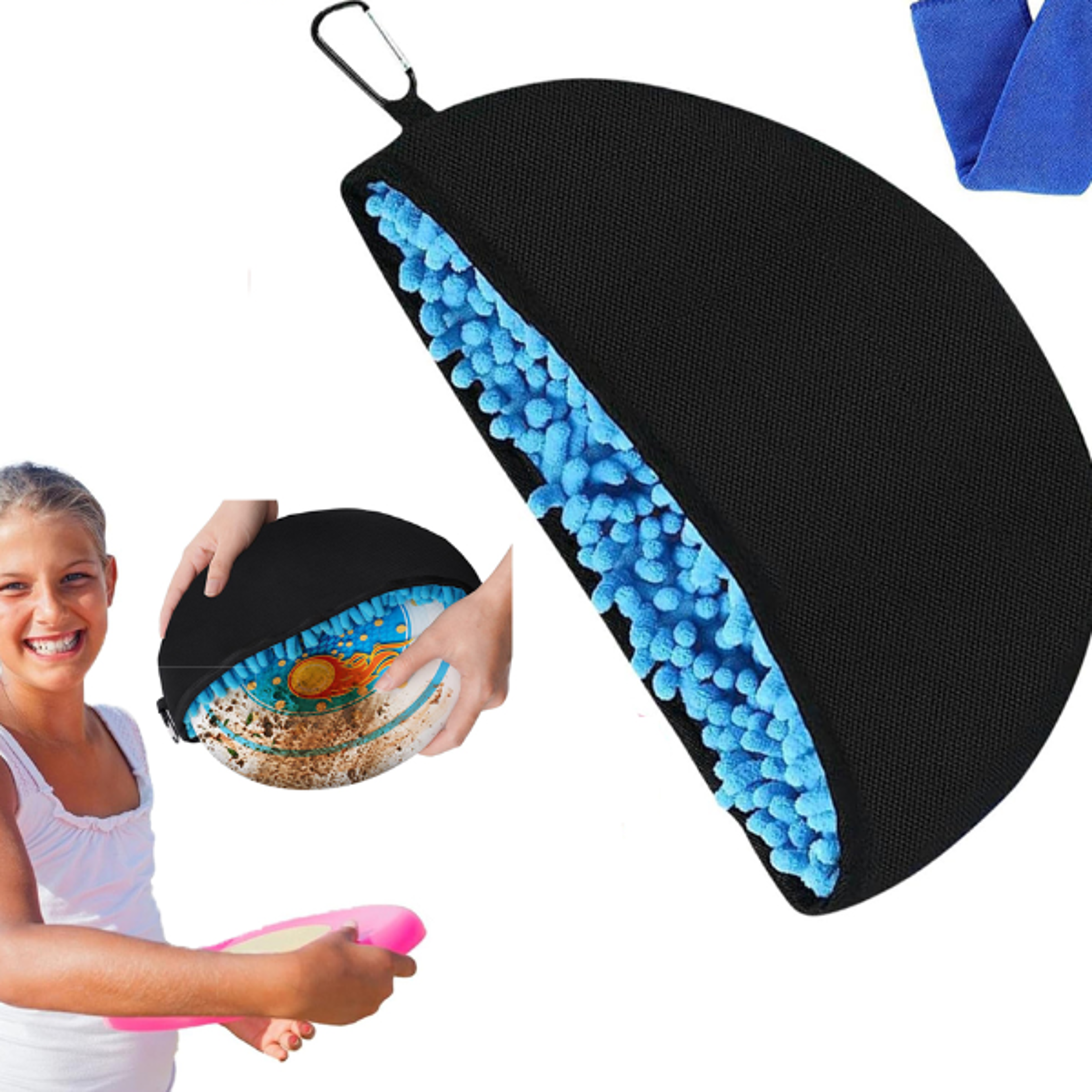 Waterproof Disc Golf Cleaning Tool Pouch with Hook and Microfiber Towel